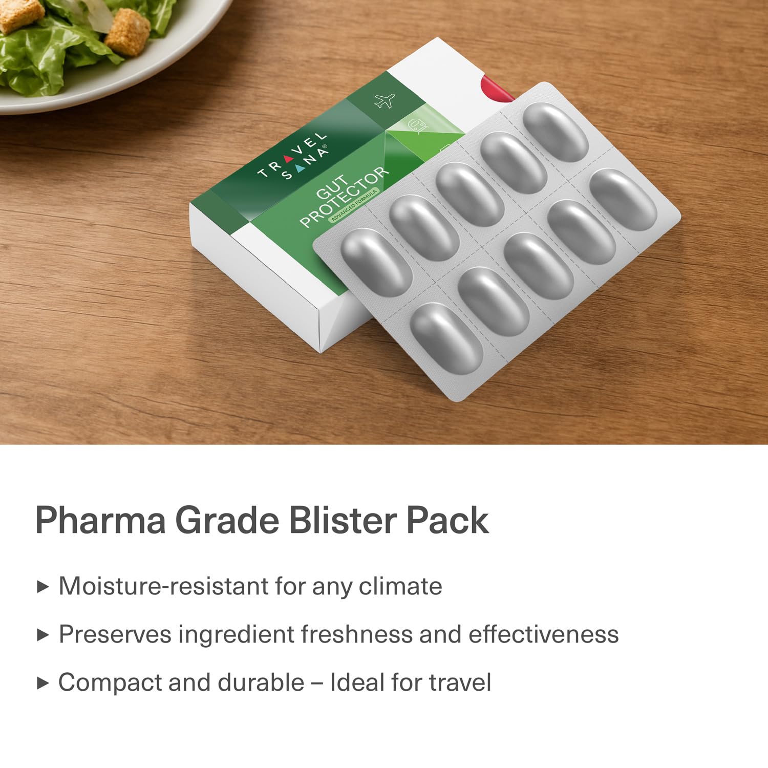 TRAVELSANA Gut Protector Advanced Formula Probiotics lifestyle scene
