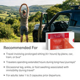 TRAVELSANA Long-Haul Circulation capsules on a travel setting