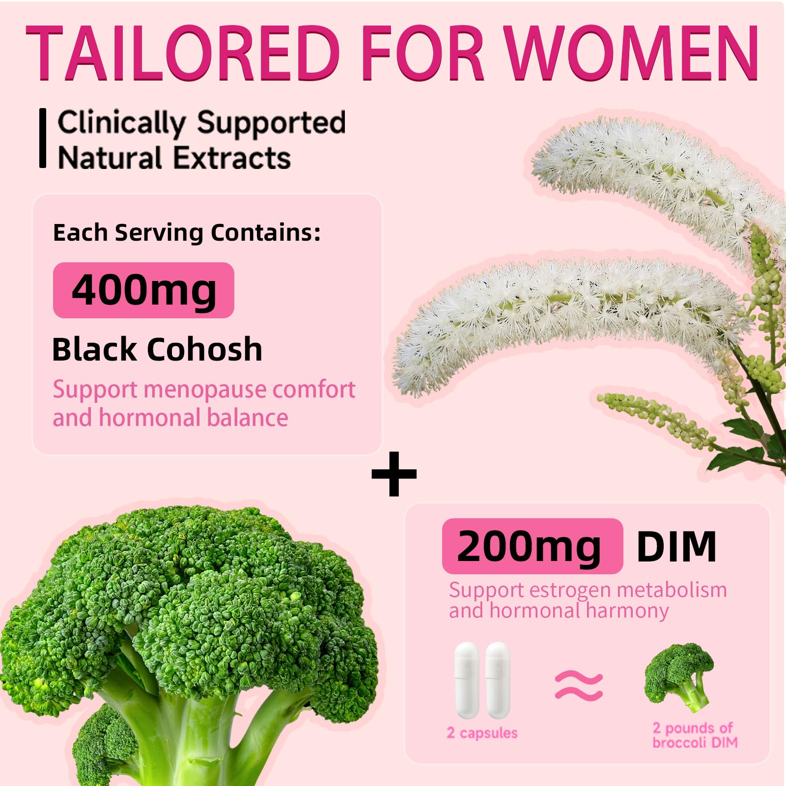 Trawecual Black Cohosh Supplement 400mg capsules on a wooden surface