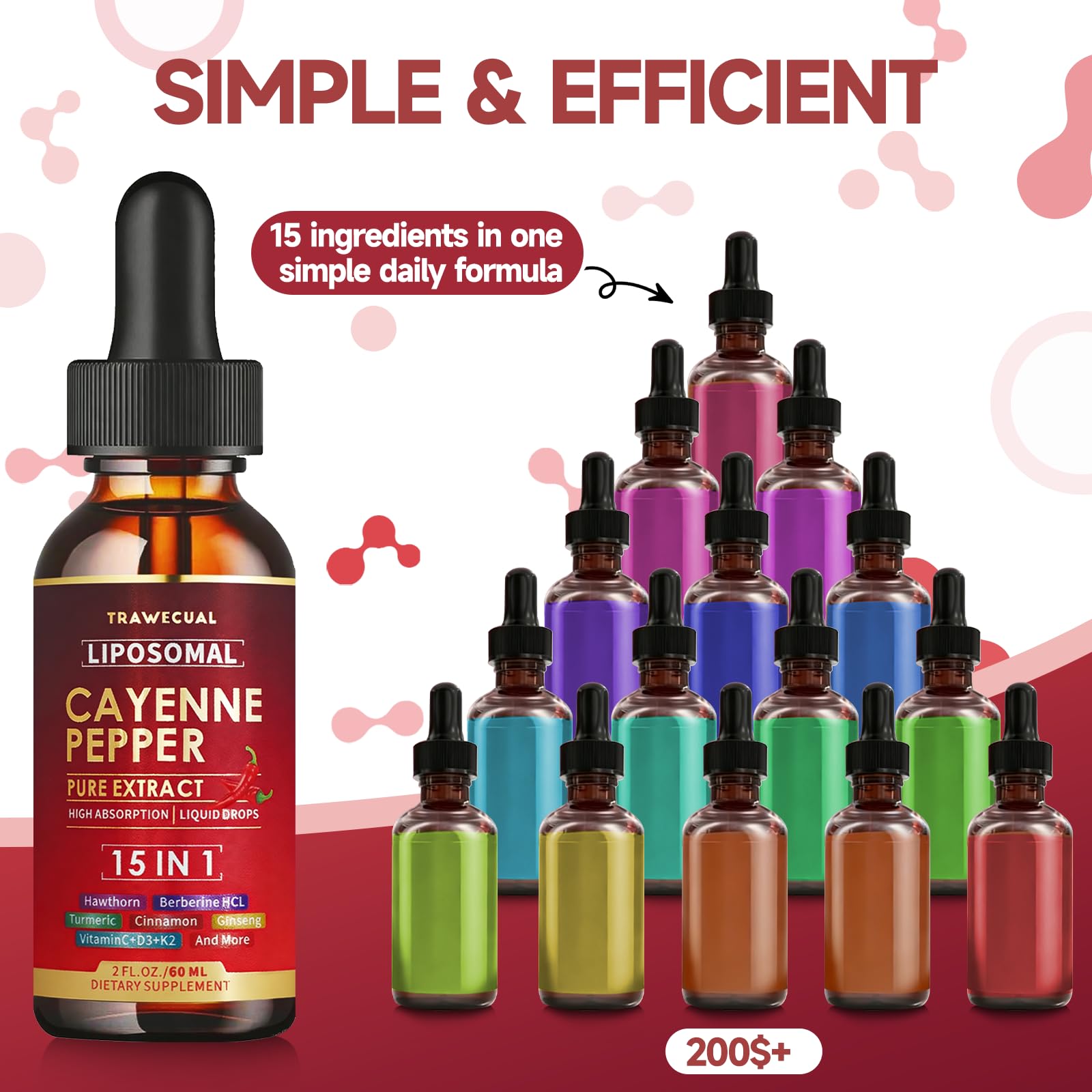 Trawecual Liposomal Cayenne 15-in-1 Herbal Supplement bottle back view