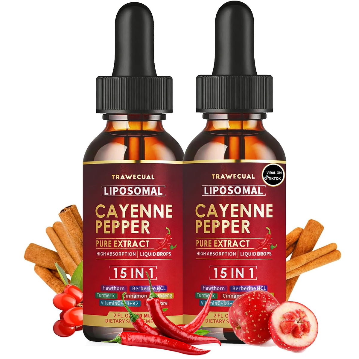 Trawecual Liposomal Cayenne 15-in-1 Herbal Supplement bottle front view