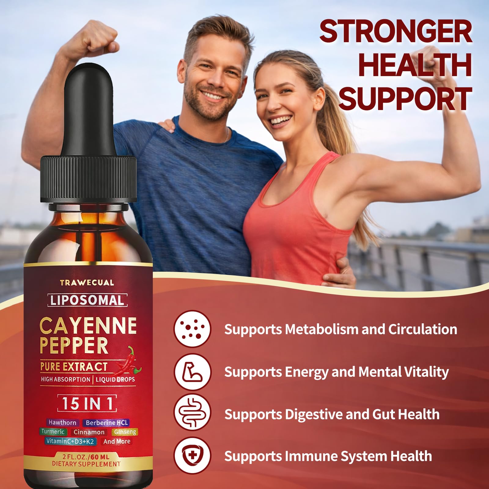 Trawecual Liposomal Cayenne 15-in-1 Herbal Supplement in a kitchen setting