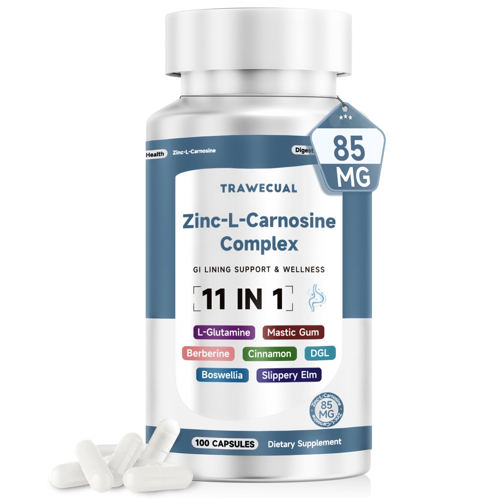 Trawecual Zinc L-Carnosine Complex 100 vegan capsules front view