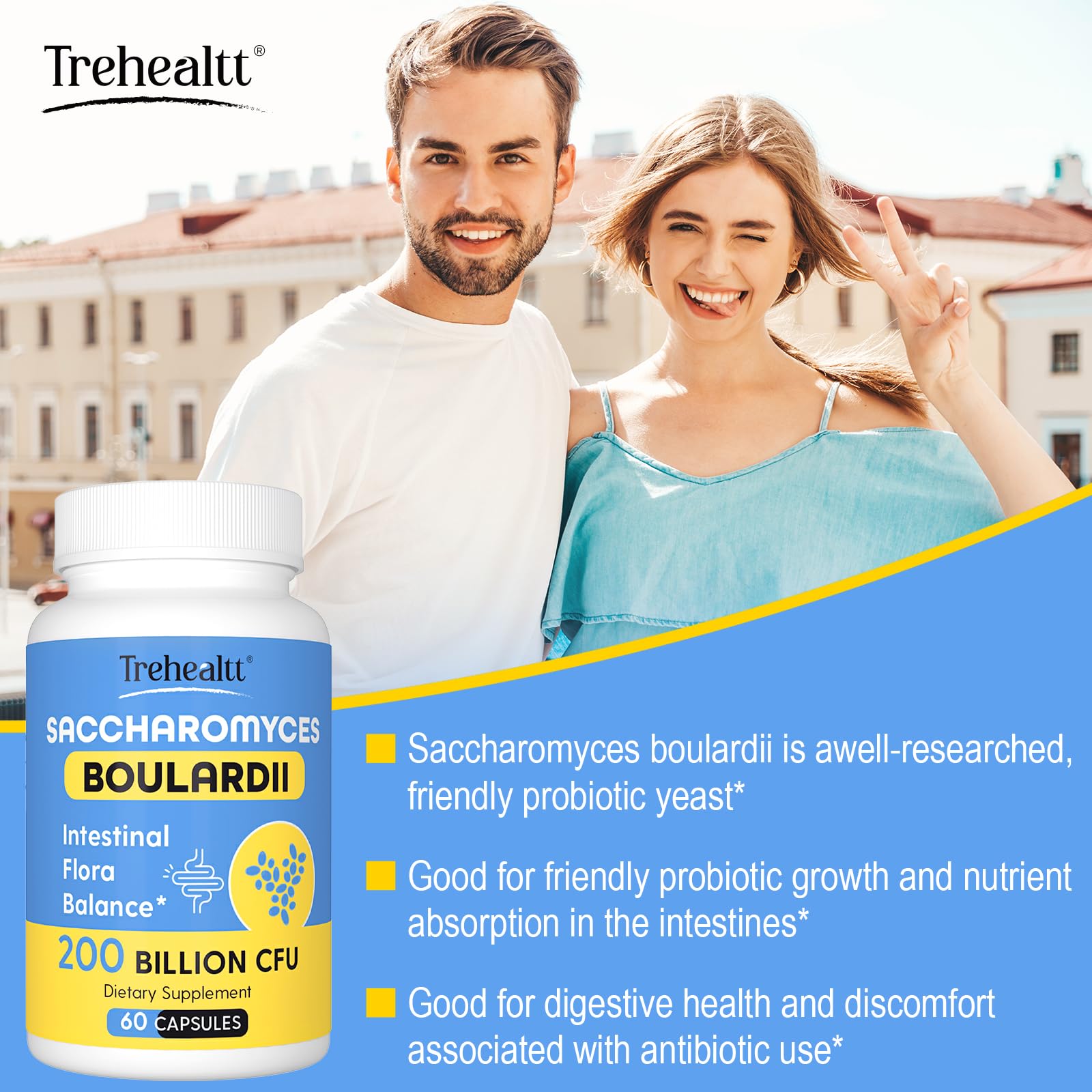 Trehealtt Saccharomyces Boulardii Probiotic 200 Billion CFUs capsules with measuring spoon