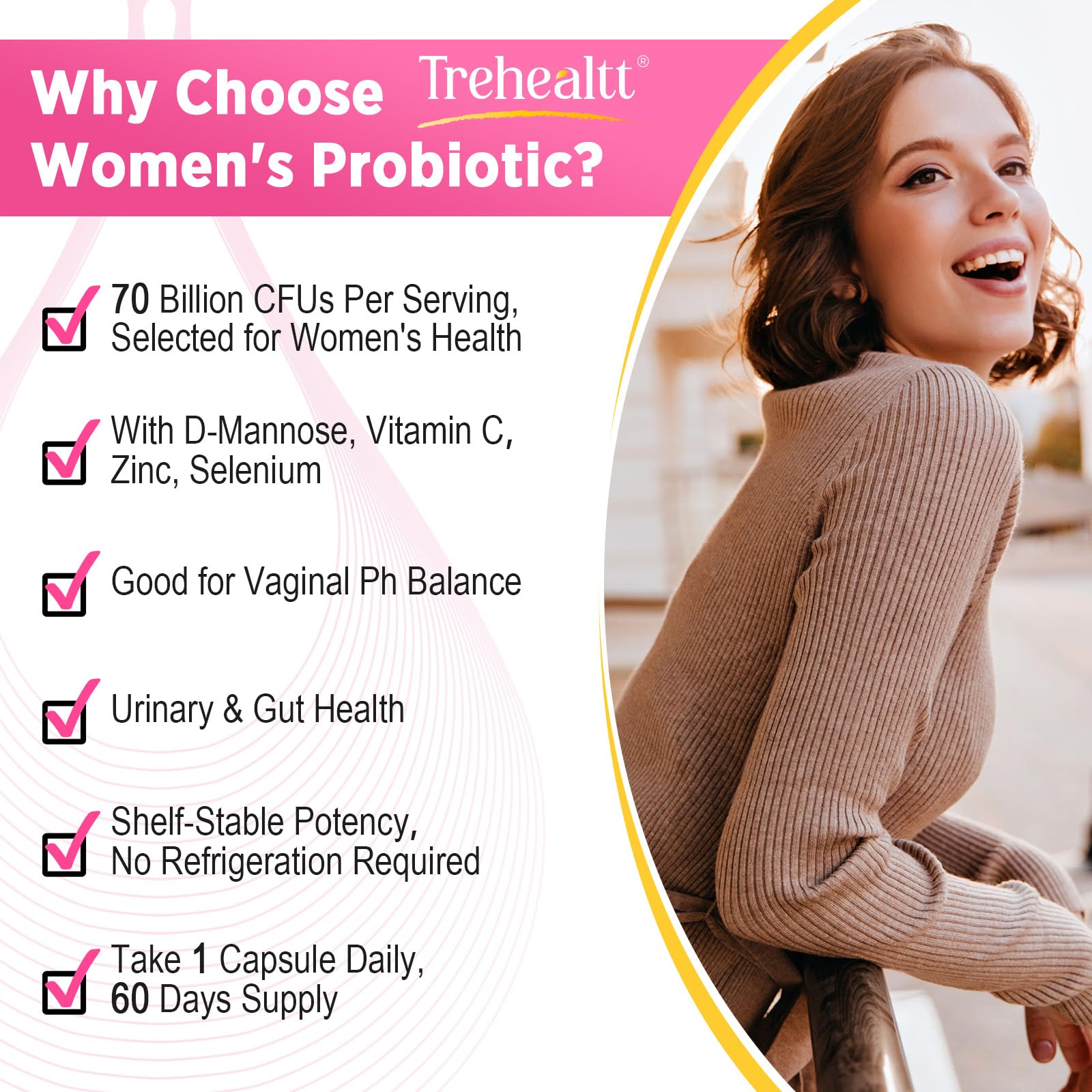 Trehealtt Women's Probiotic 70 Billion CFUs back view