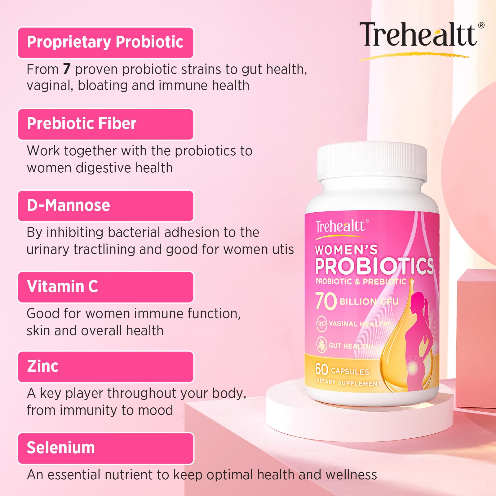 Trehealtt Women's Probiotic 70 Billion CFUs packaging
