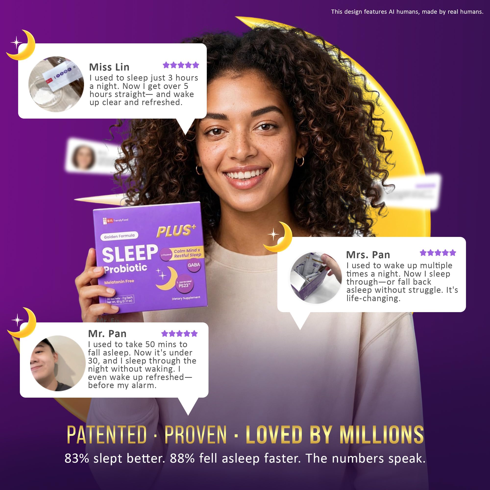 TrendyFood SleepPLUS Probiotic Supplement lifestyle scene with product on bedside table
