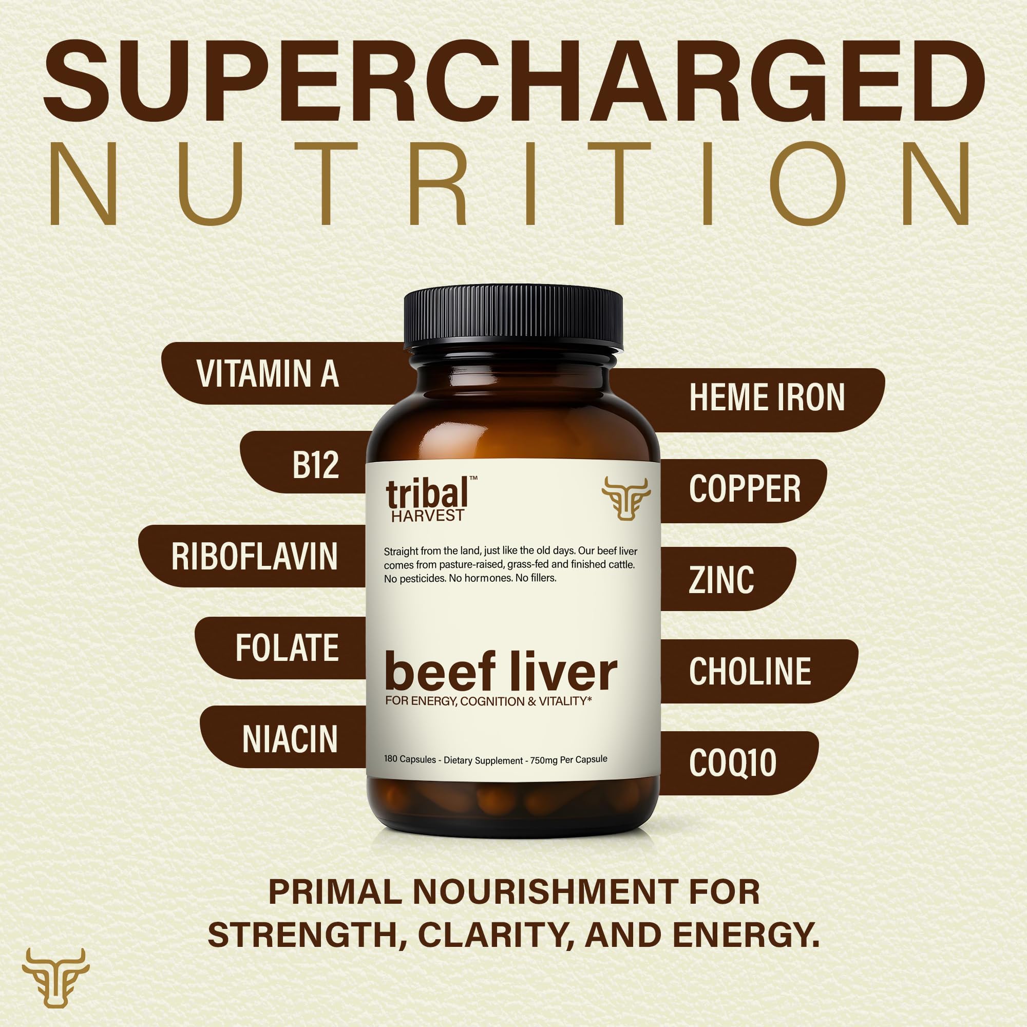 Tribal Harvest Grass Fed Beef Liver Capsules side view