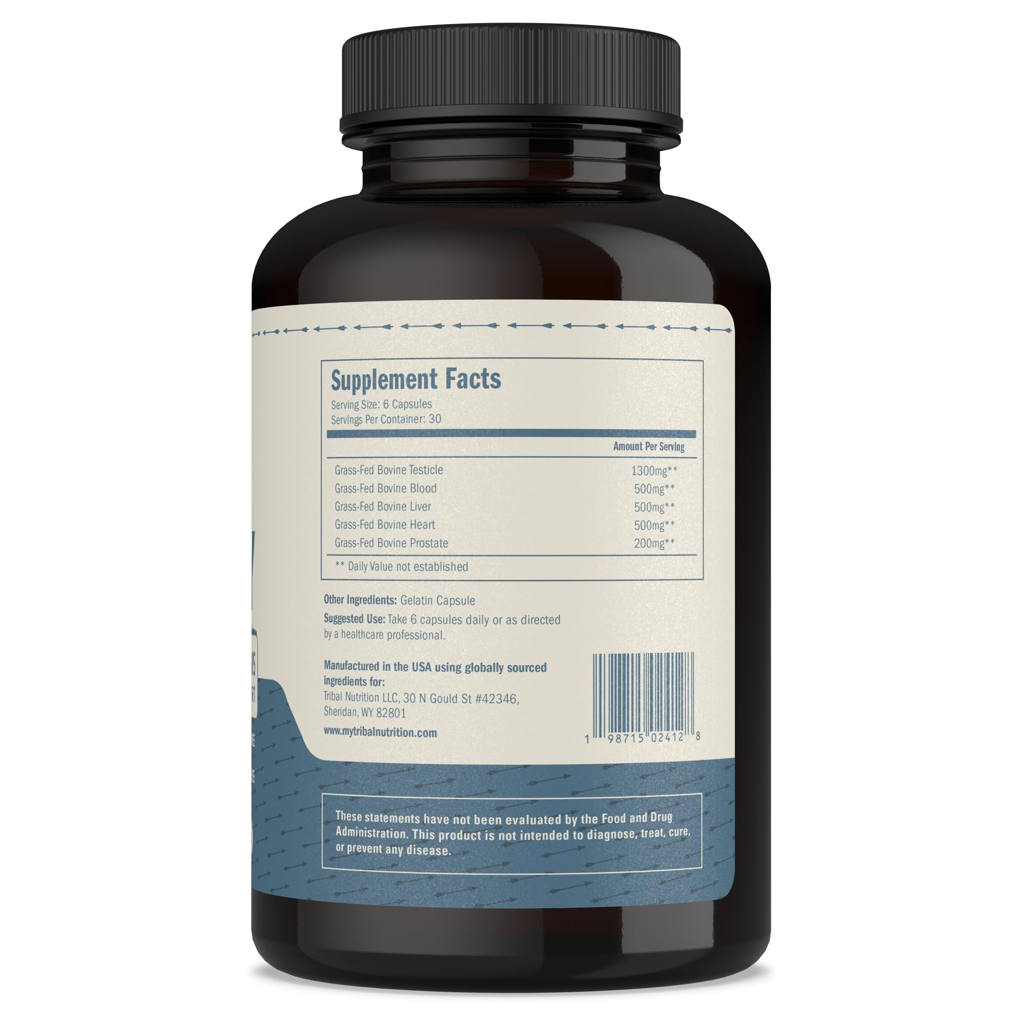 Tribal Nutrition Beef Organ Supplement capsules in hand