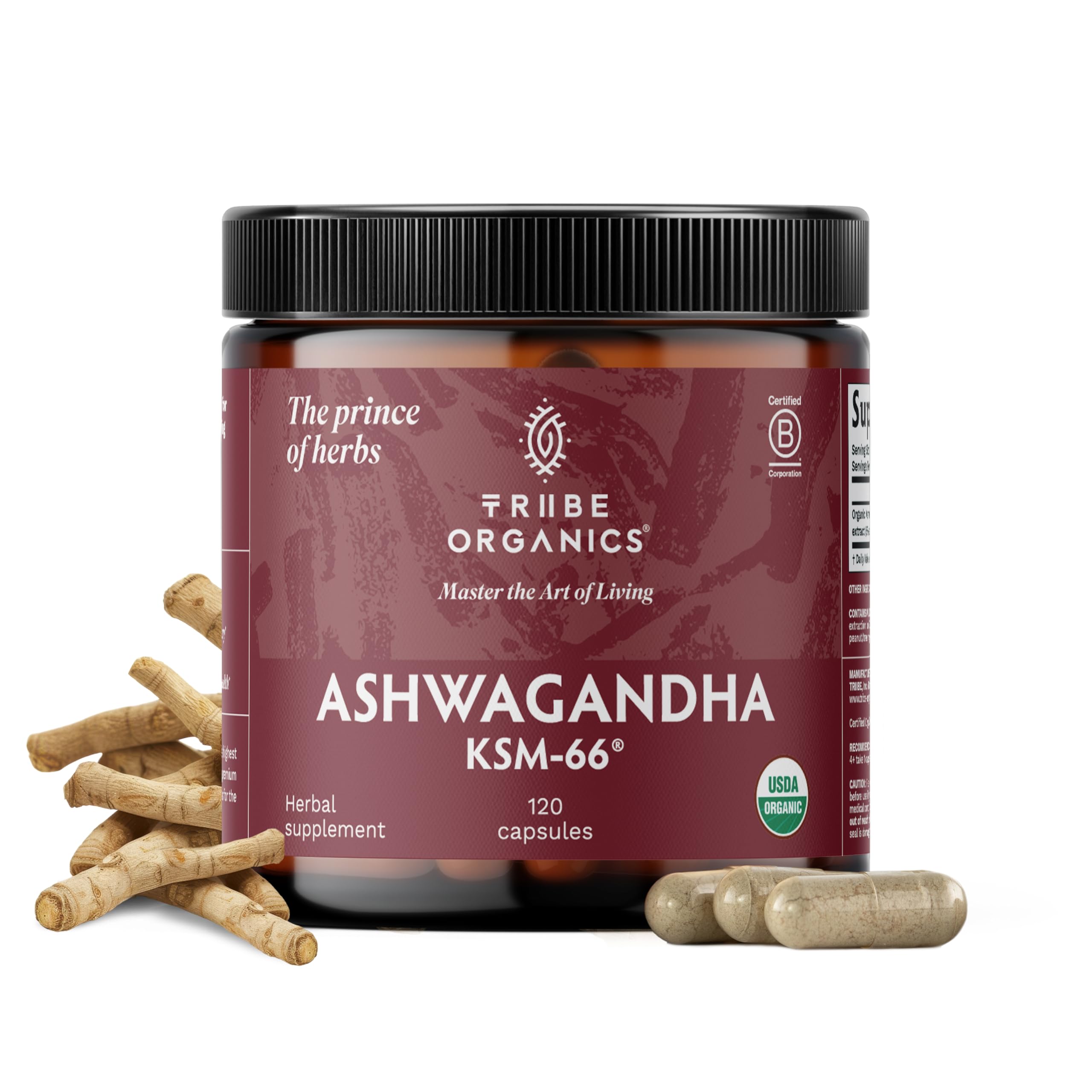 TRIBE ORGANICS Ashwagandha Capsules bottle front view