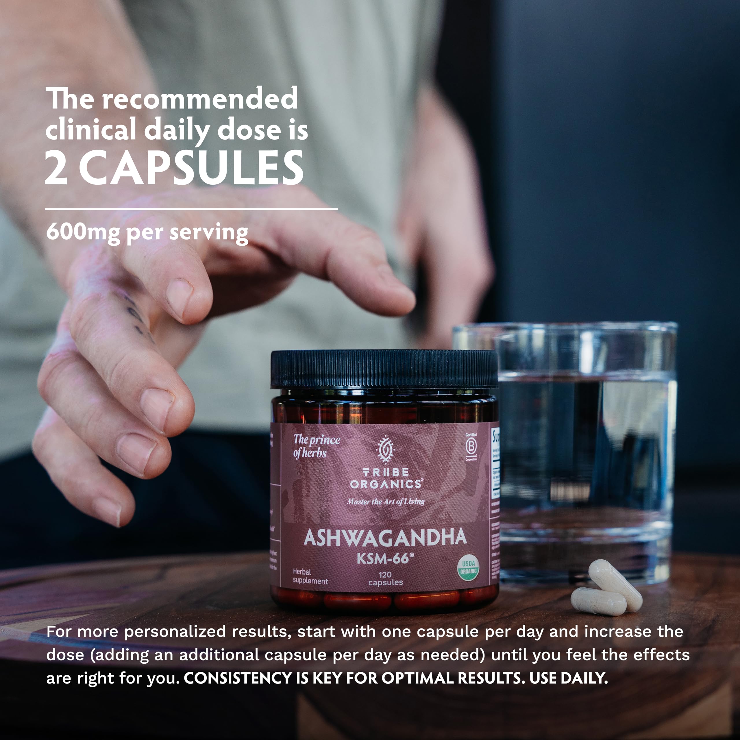 TRIBE ORGANICS Ashwagandha Capsules with natural background