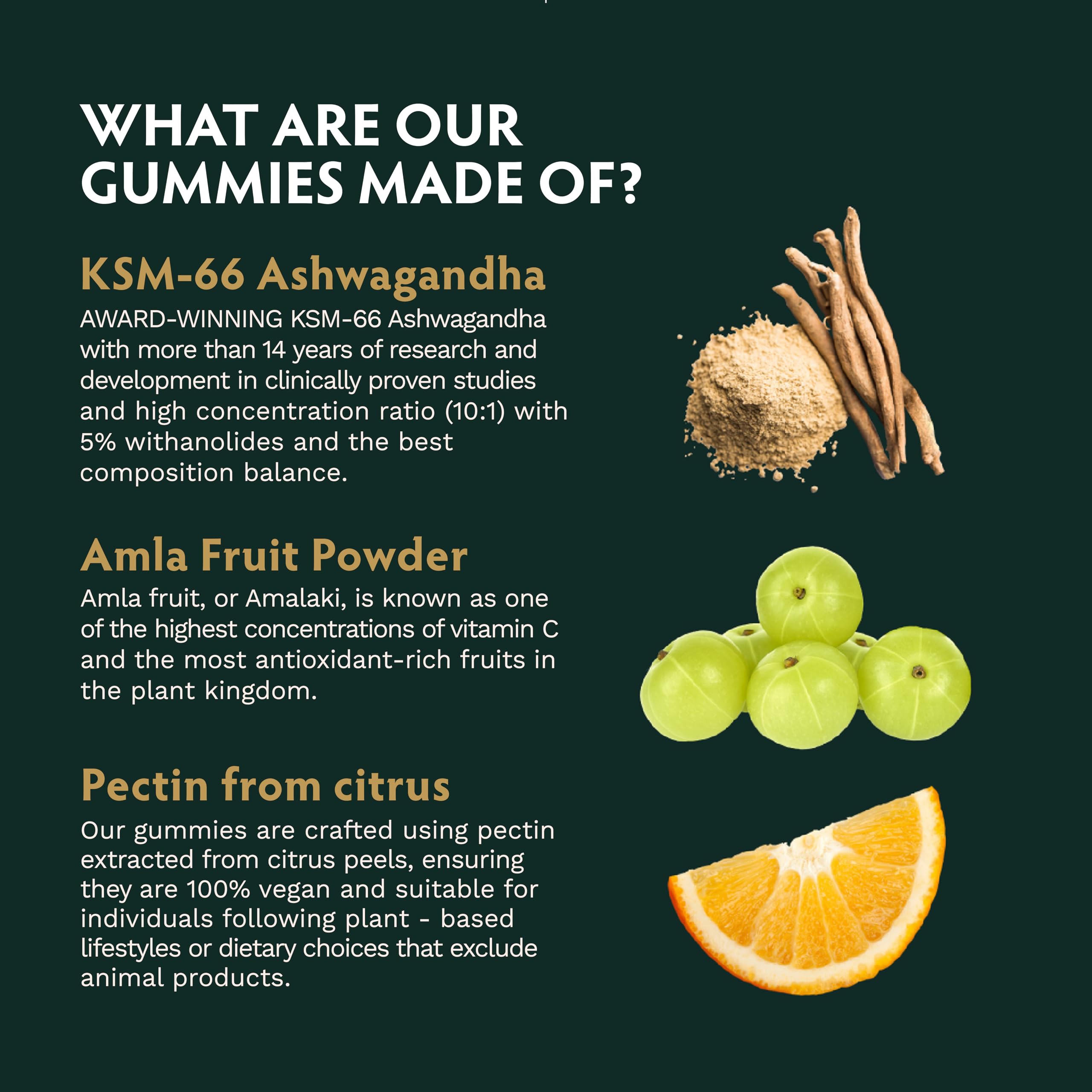 TRIBE ORGANICS Ashwagandha Gummies displayed with fresh Amla fruit