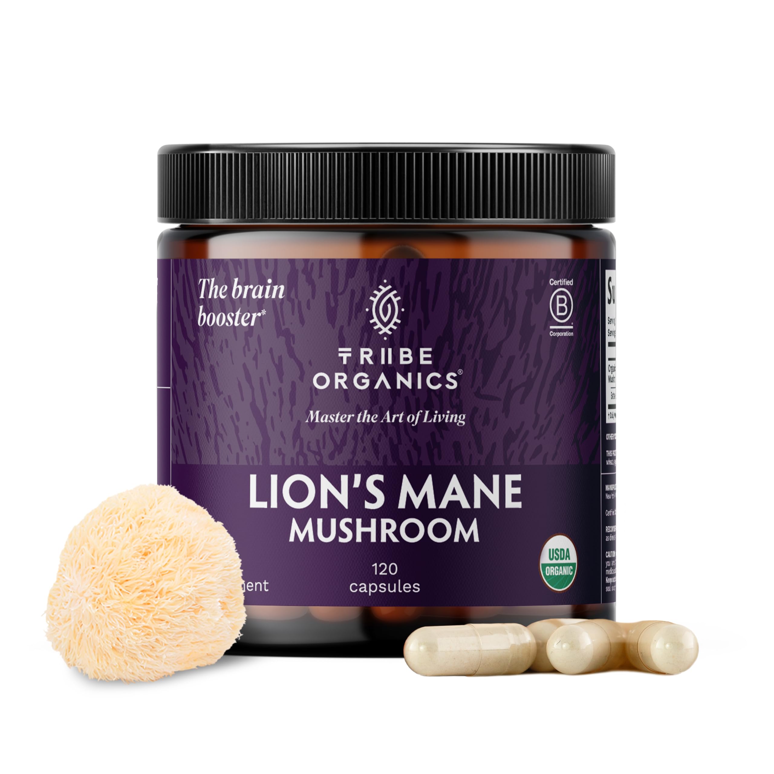TRIBE ORGANICS Lion's Mane Mushroom Extract 60 Capsules front view