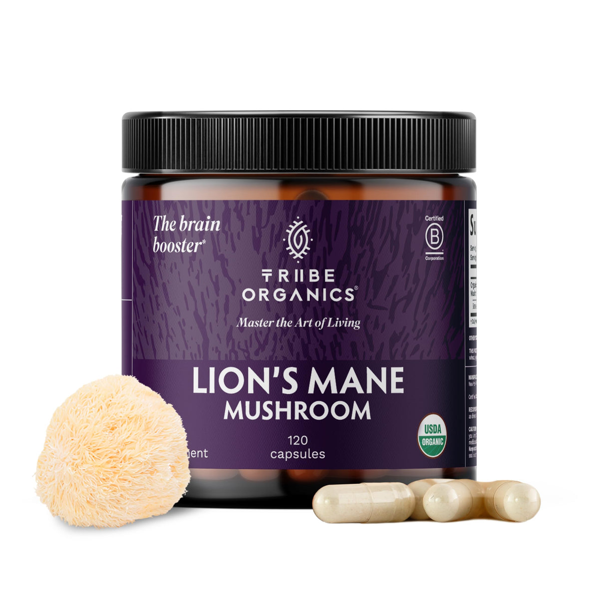 TRIBE ORGANICS Lion's Mane Mushroom Extract 60 Capsules front view