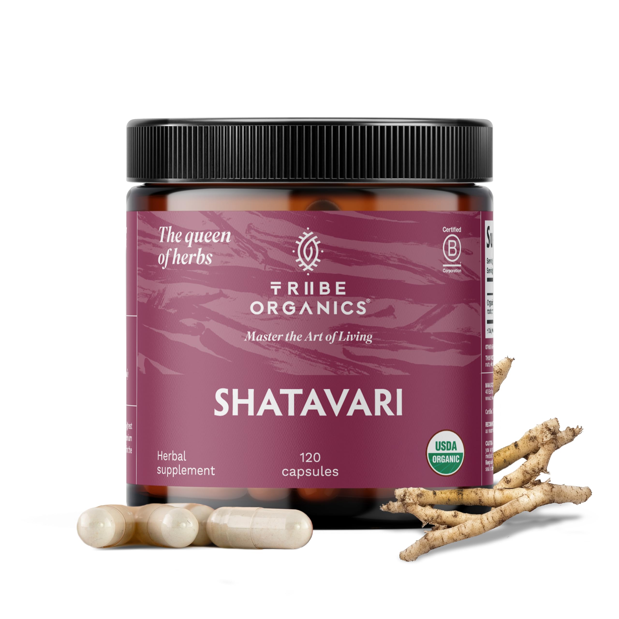TRIBE ORGANICS Shatavari Capsules 500mg front view