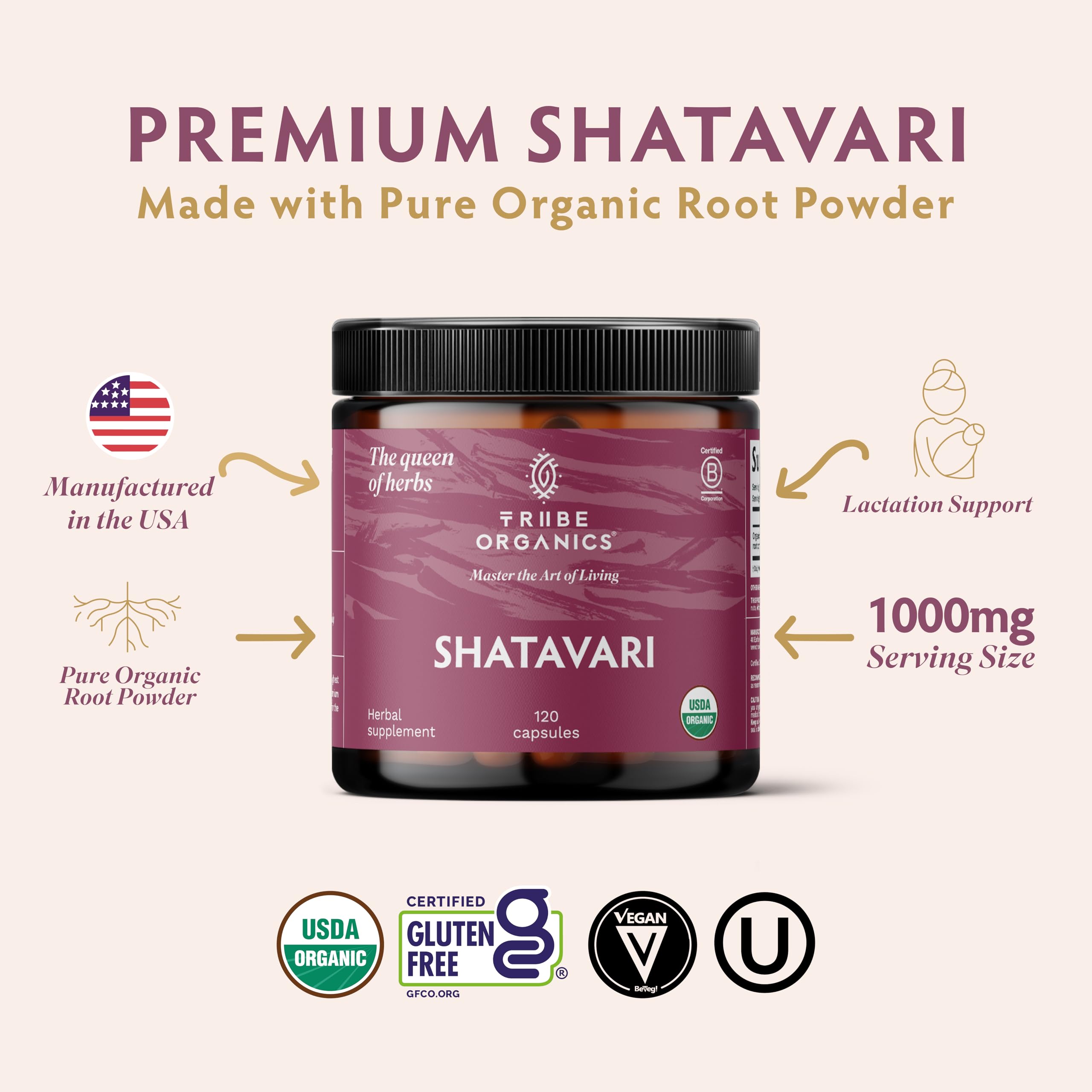 TRIBE ORGANICS Shatavari Capsules 500mg side view