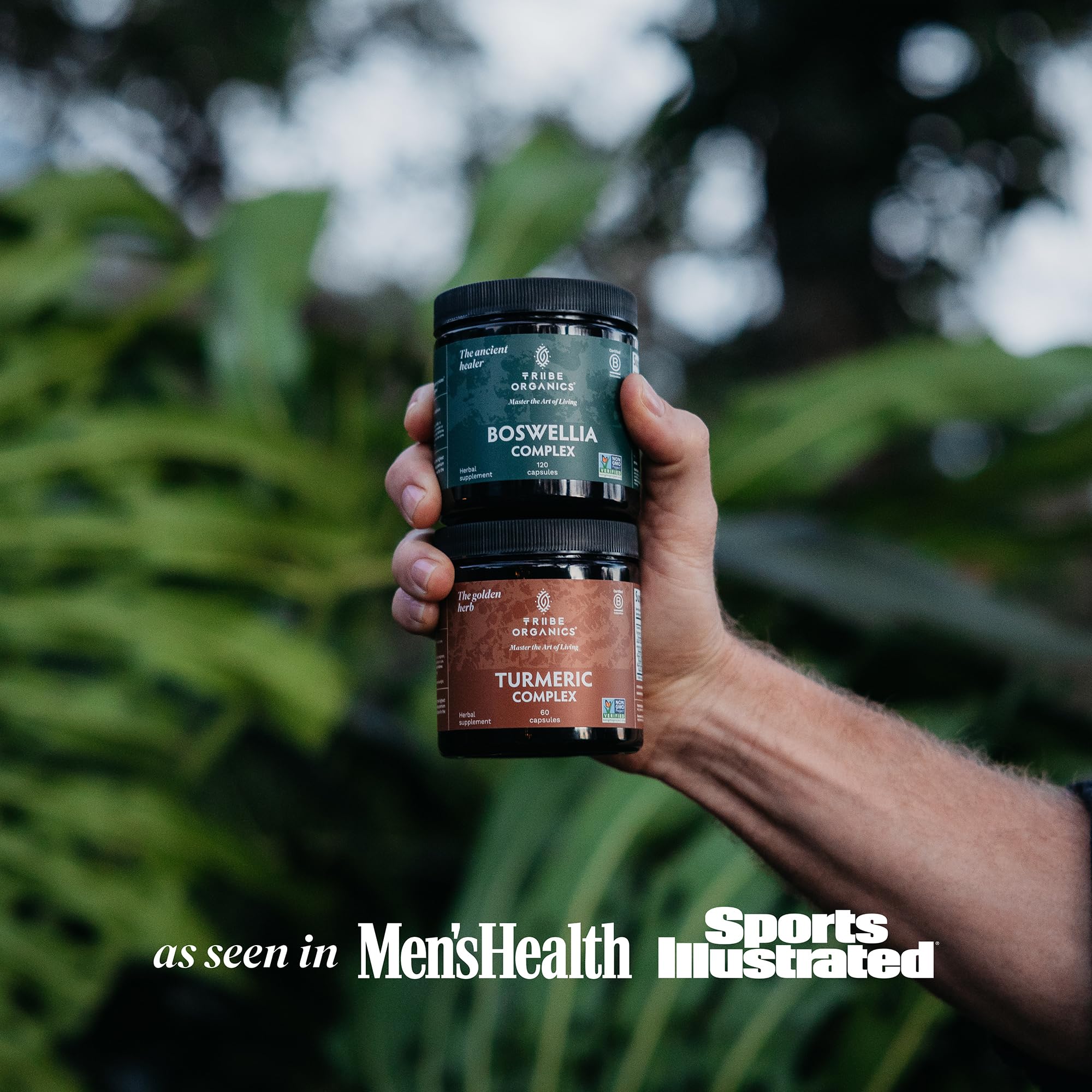 TRIBE ORGANICS Turmeric Curcumin C3 Complex capsules in a lifestyle setting
