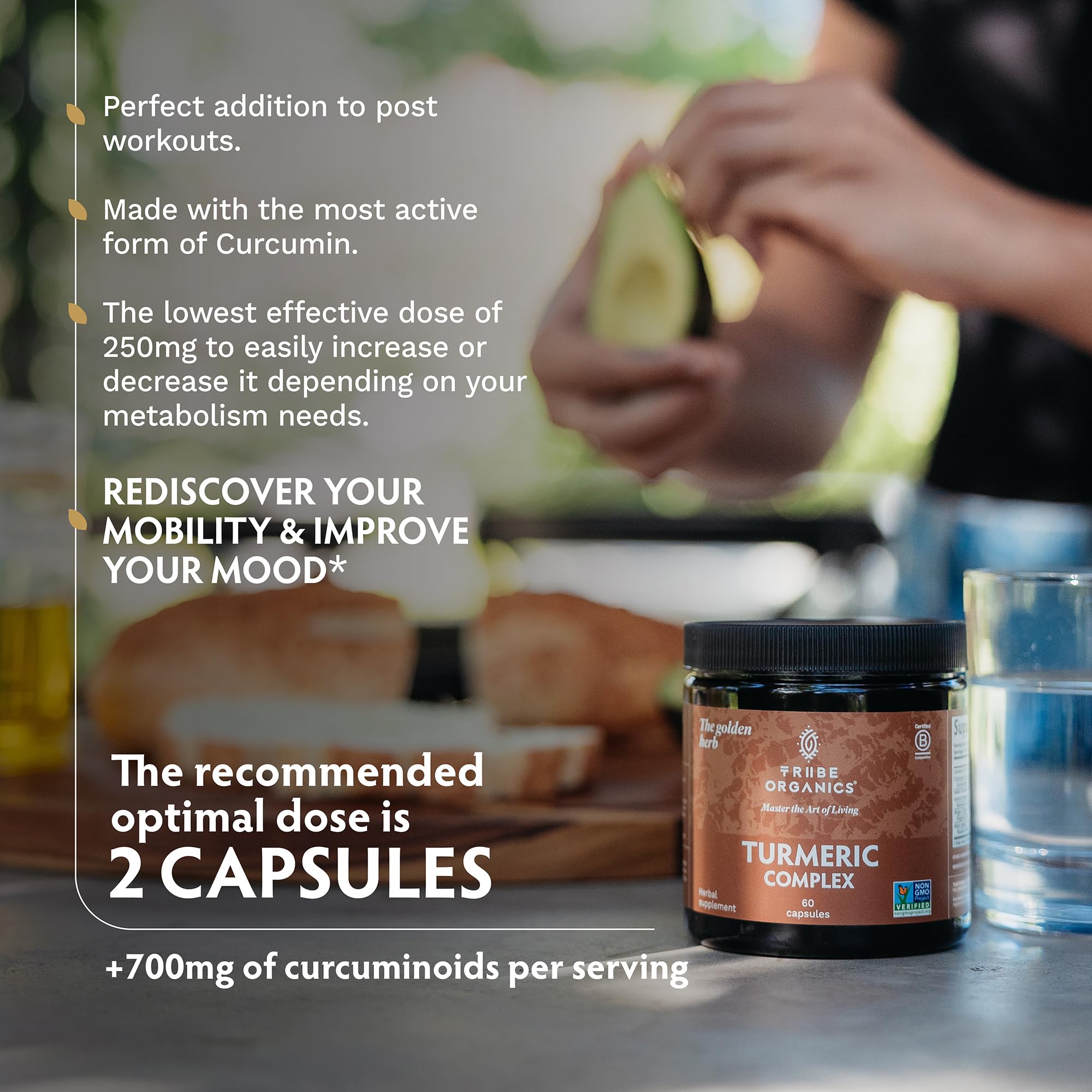 TRIBE ORGANICS Turmeric Curcumin C3 Complex capsules with ingredients