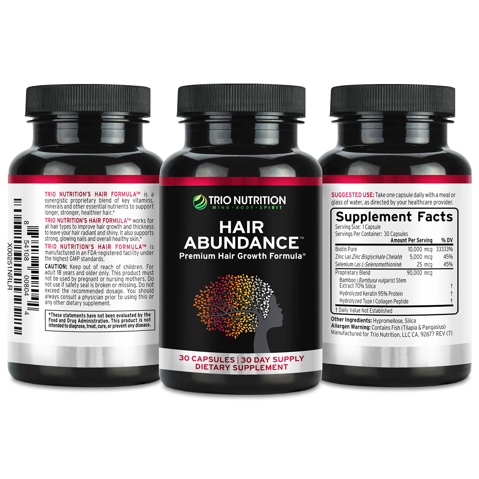 TRIO NUTRITION Hair Abundance Biotin Supplement on a table