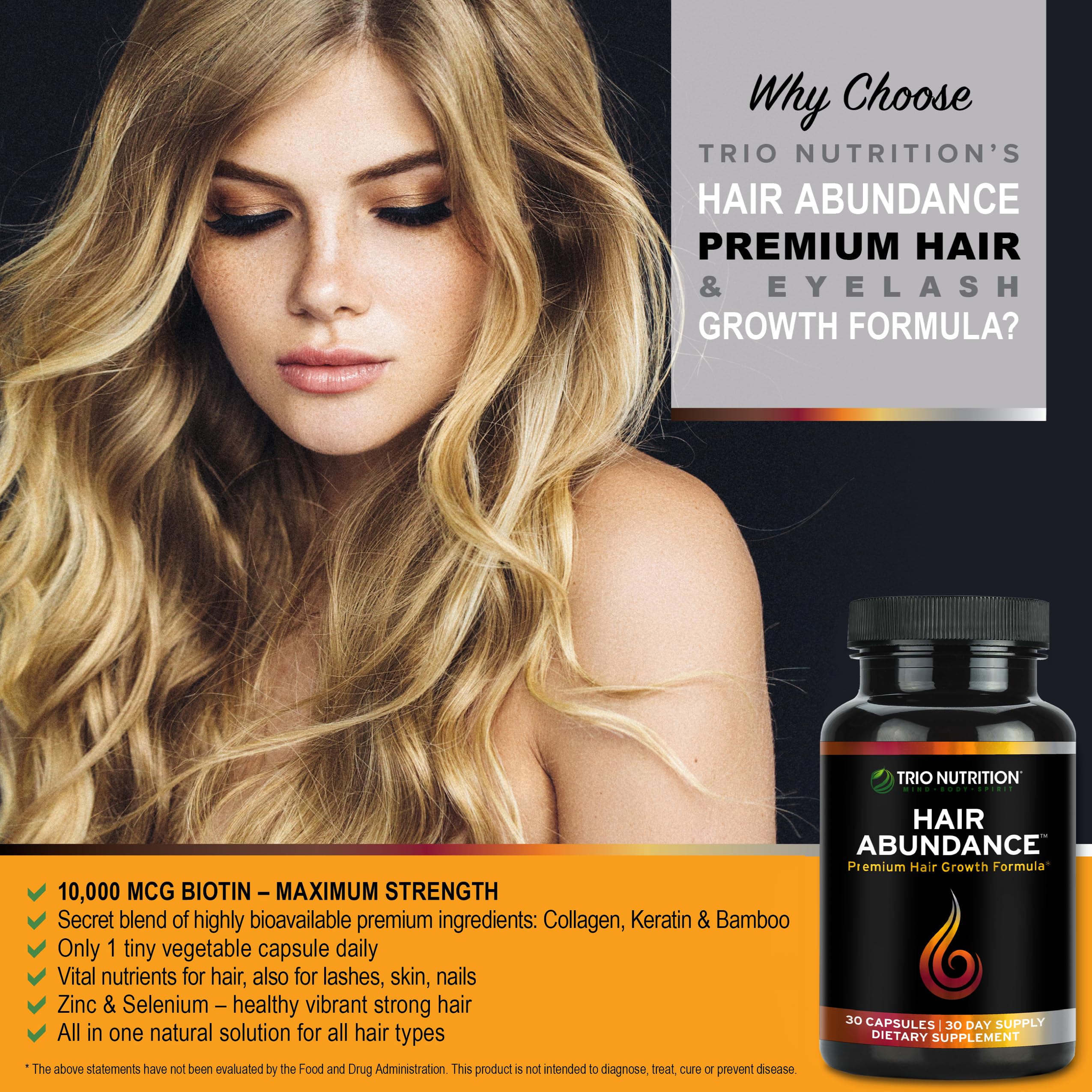 TRIO NUTRITION Hair Abundance Biotin Supplement side view