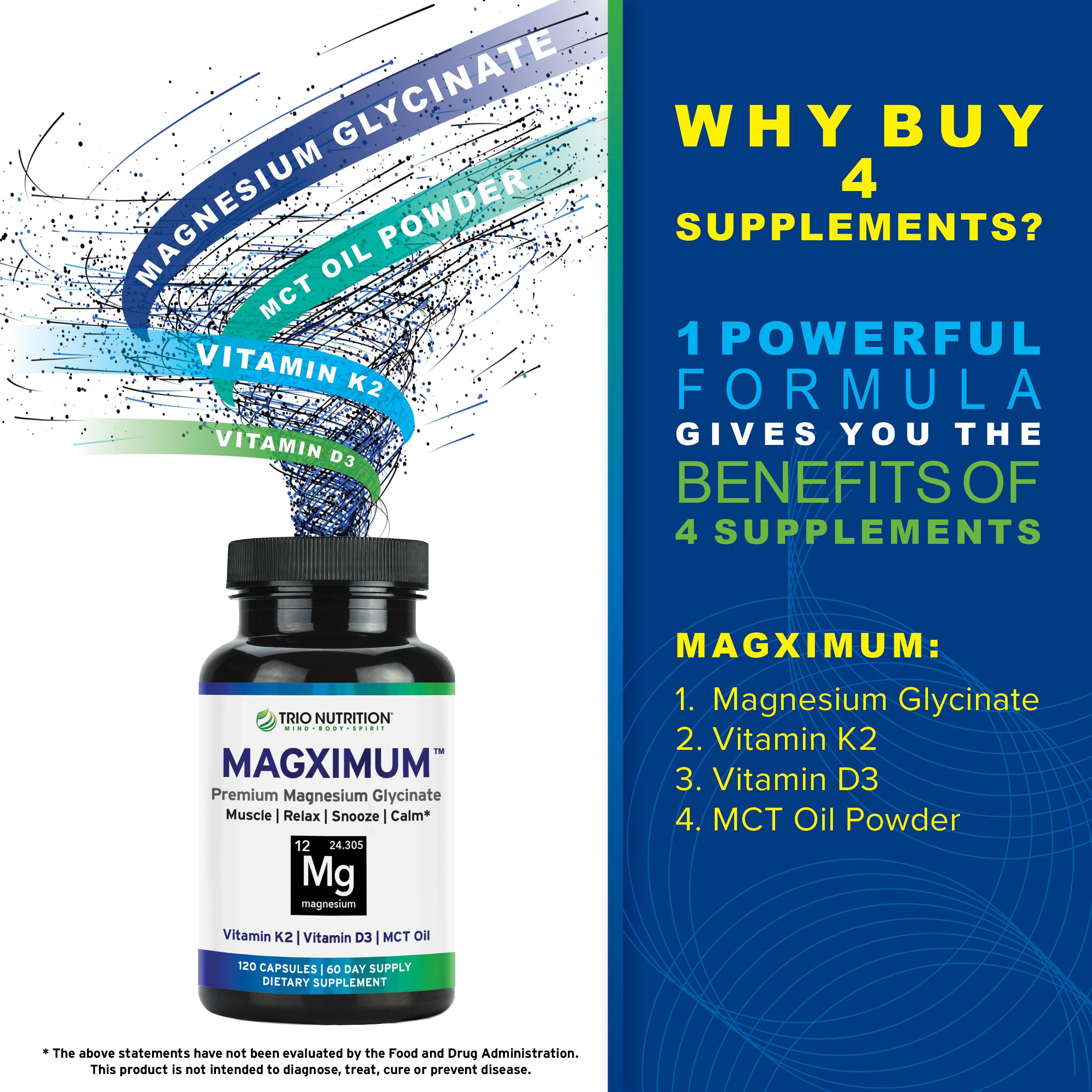 TRIO NUTRITION Magximum Capsules side view showing capsule design