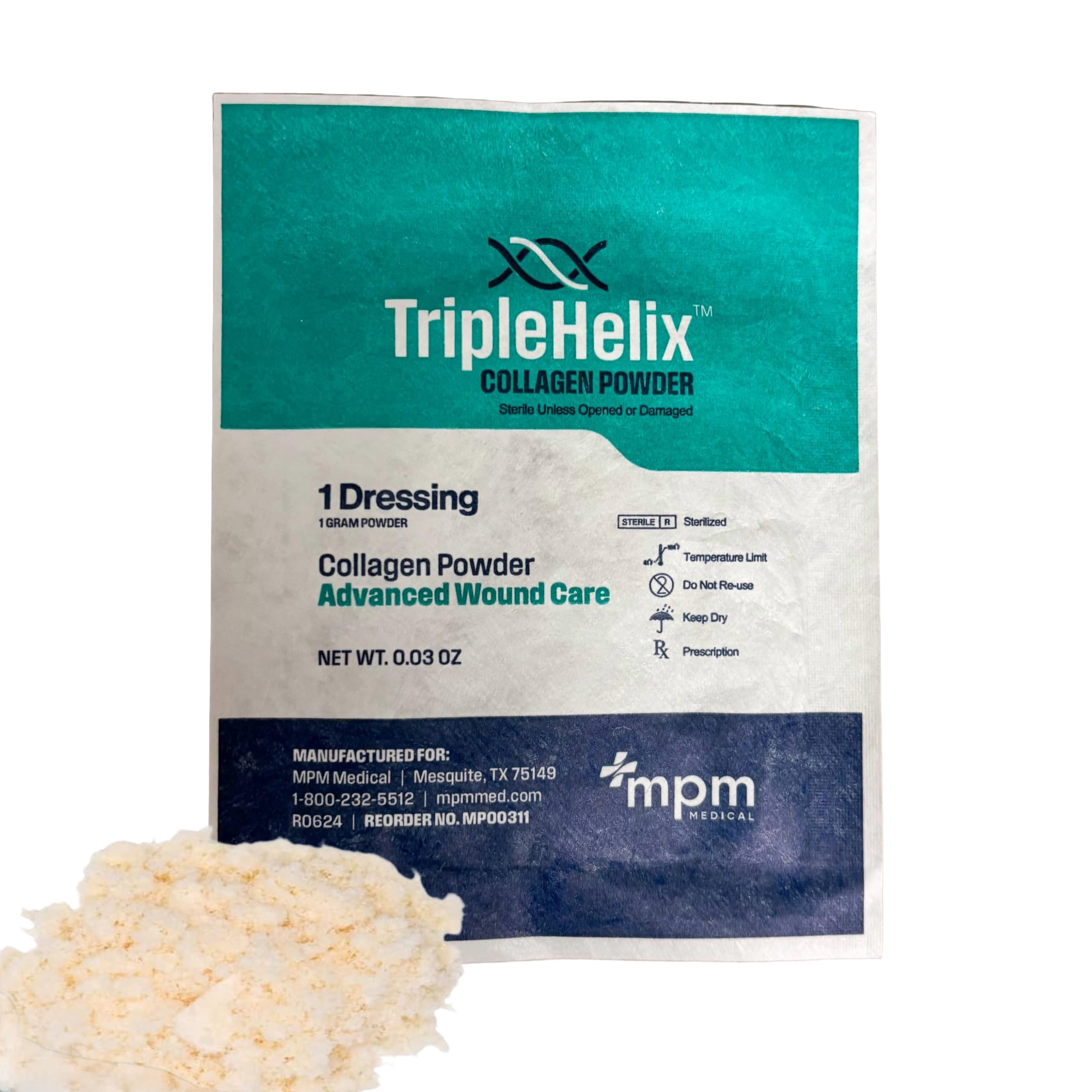 Triple Helix Collagen Powder 100% Type I Bovine 1g pouch front view