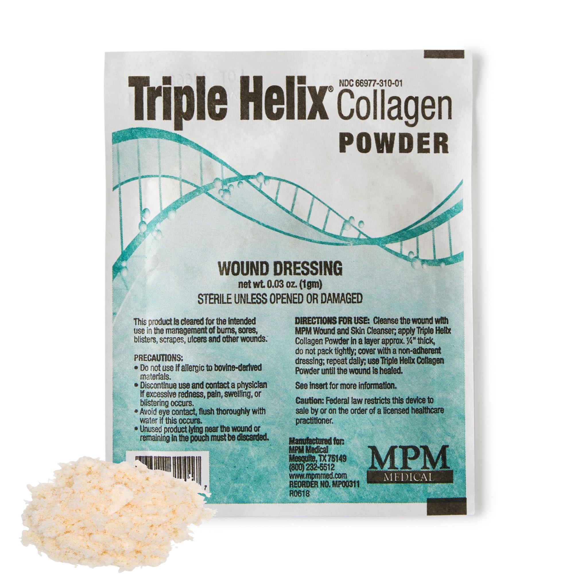 Triple Helix Collagen Powder 100% Type I Bovine 1g pouch side view