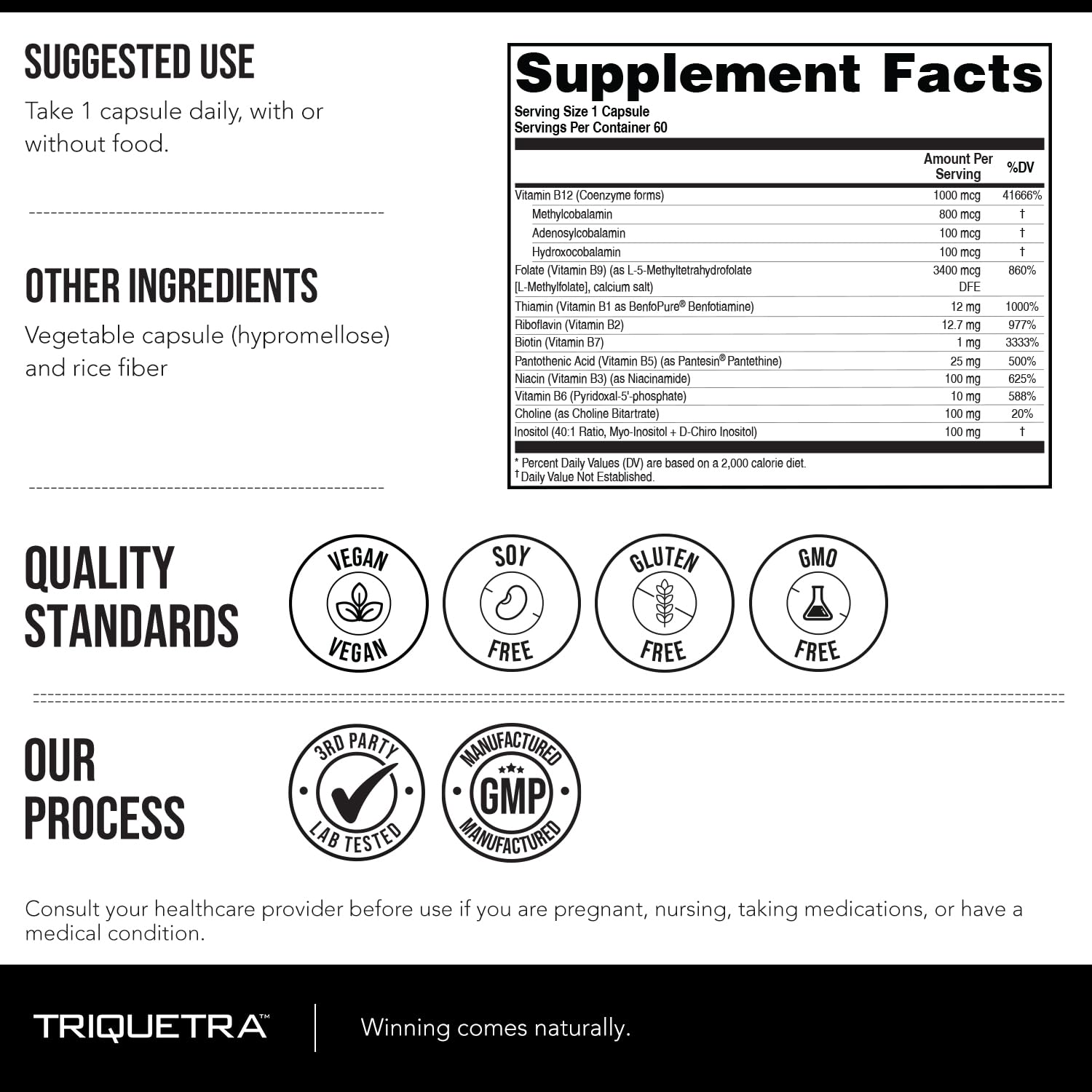 Triquetra Health B-Complex Vitamins 181g on a wooden table