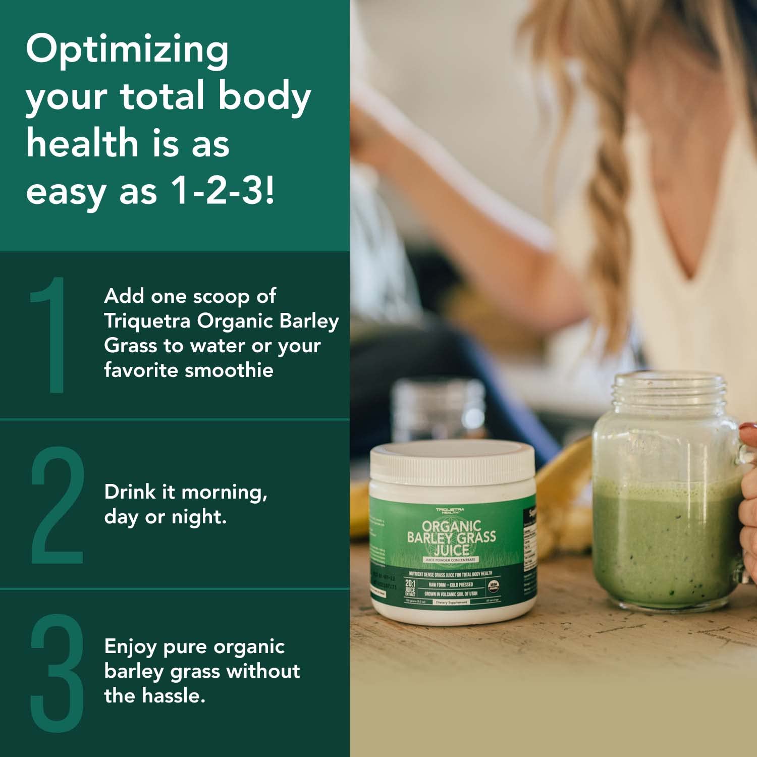 Triquetra Health Barley Grass Juice Powder 150g organic label