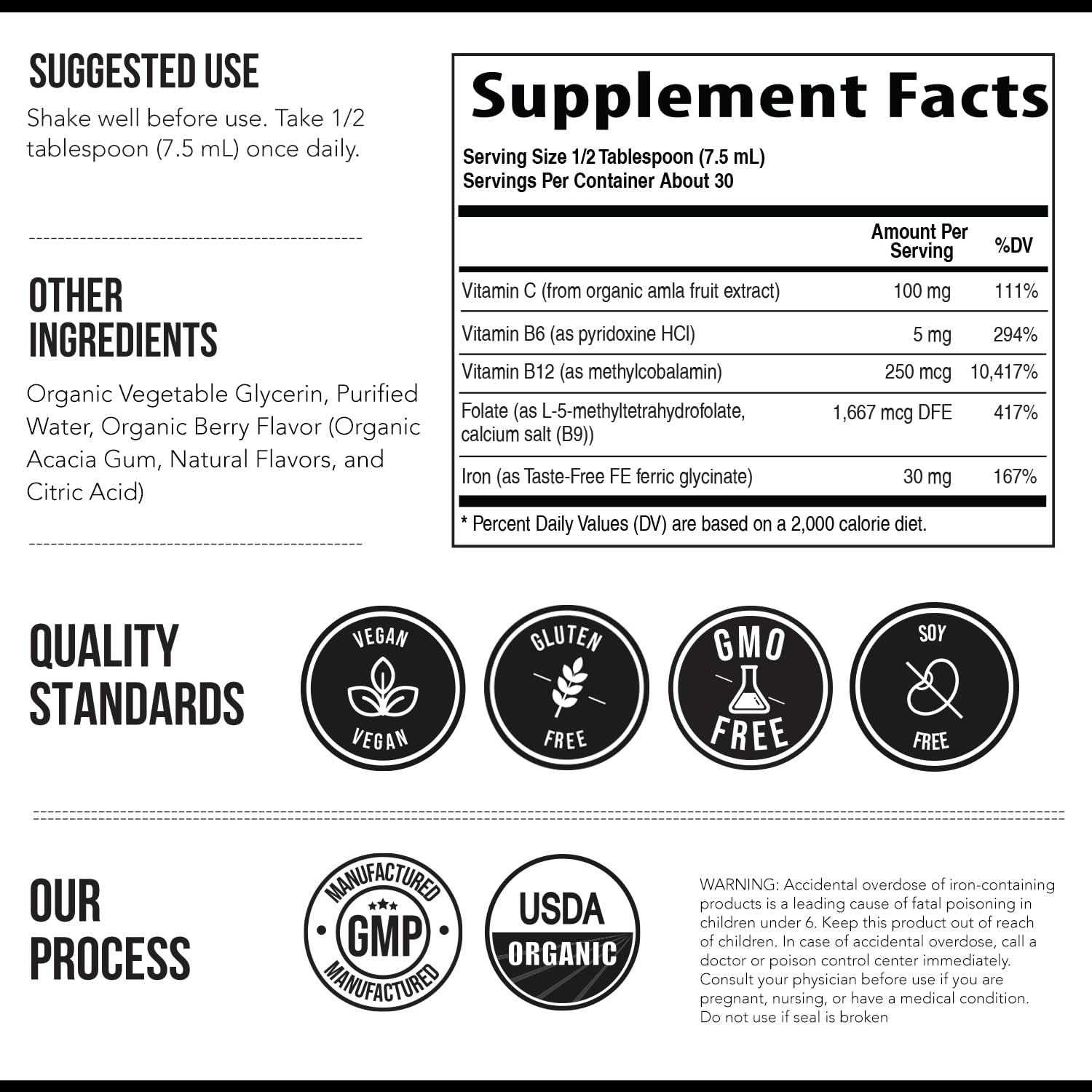 Triquetra Health Bio-Iron Liquid Iron Supplement with a glass of water