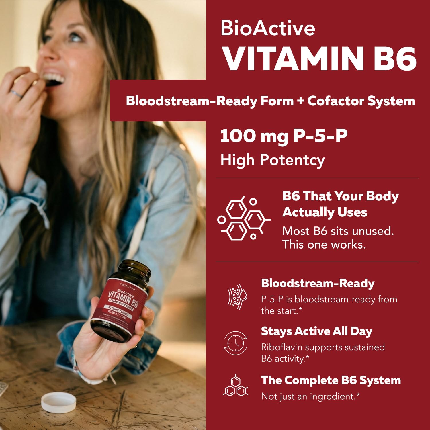 Triquetra Health BioActive B6 100mg supplement side view