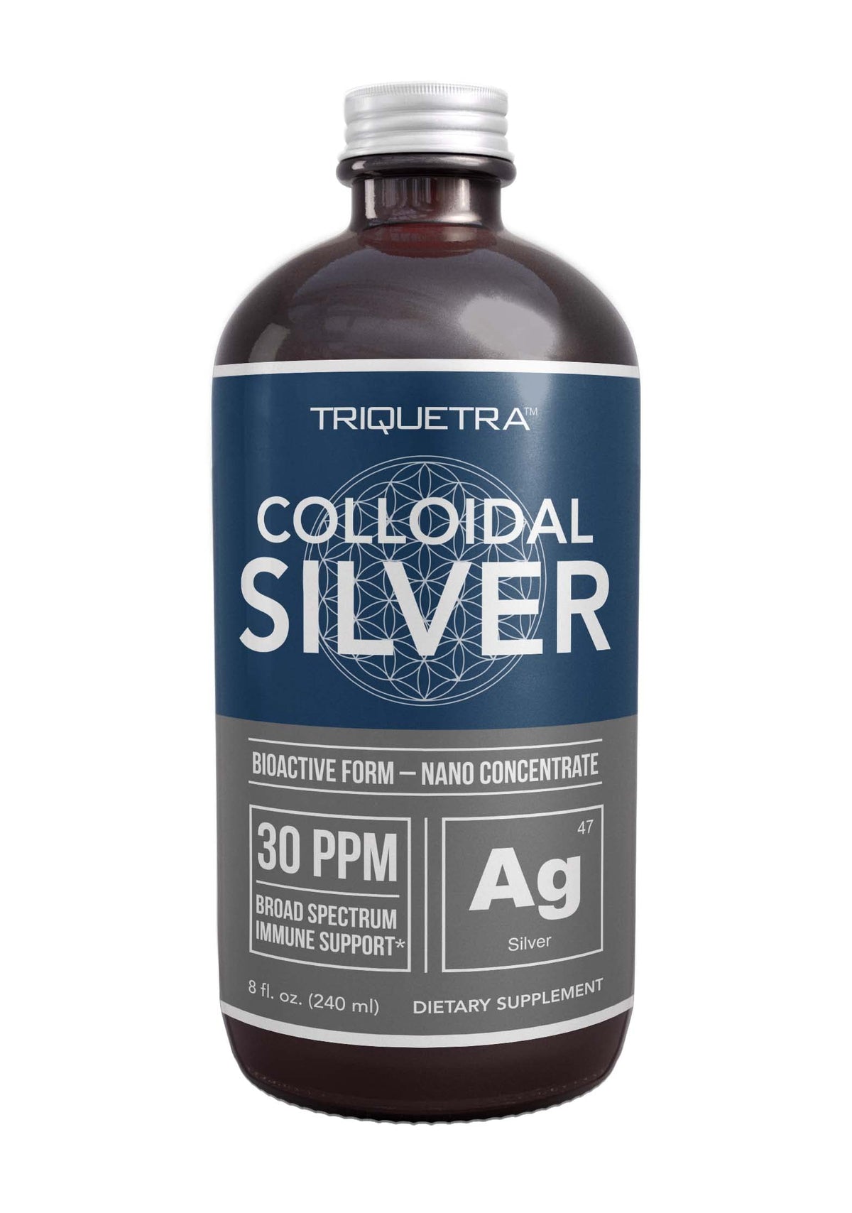 Triquetra Health Colloidal Silver 397g glass bottle front view