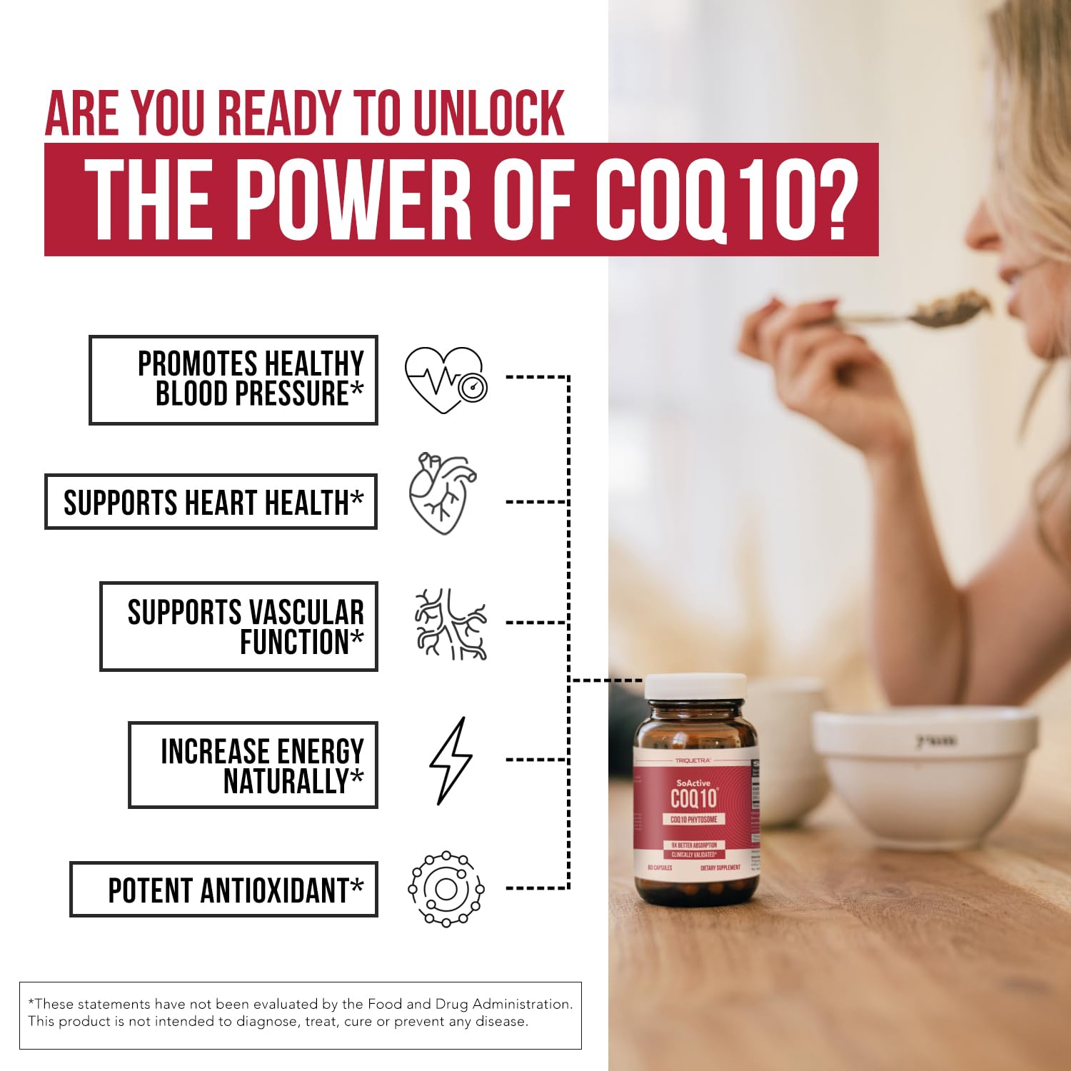 Triquetra Health CoQ10 Phytosome 100mg 60 Capsules on a wooden table