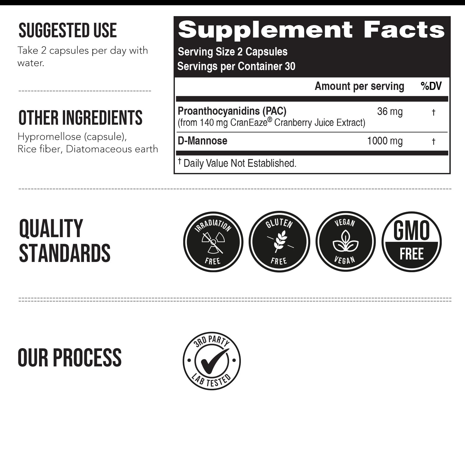 Triquetra Health CranEaze Cranberry Extract 36mg PAC capsules on a wooden table