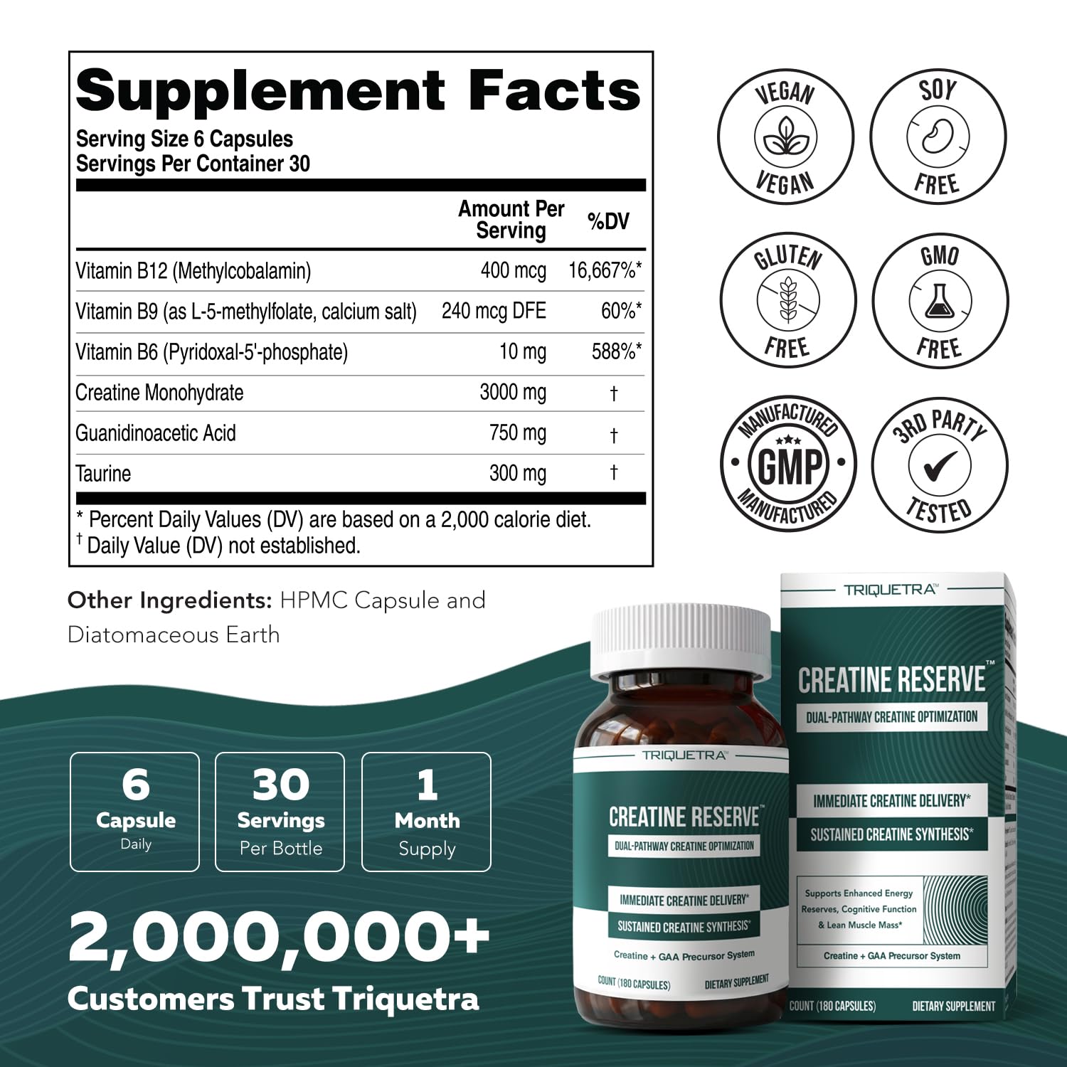 Triquetra Health Creatine Reserve 750mg GAA 180 Capsules with measuring spoon