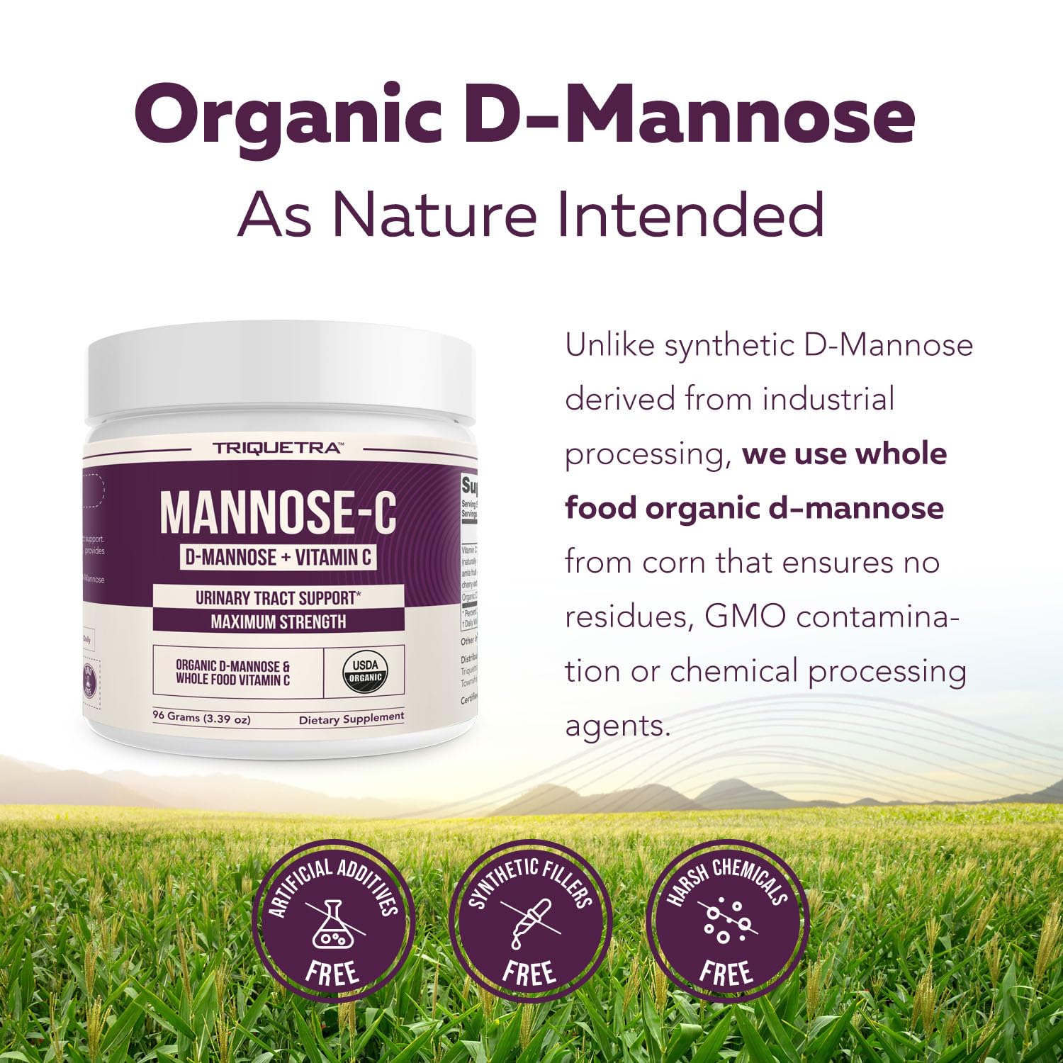 Triquetra Health D-Mannose 1500mg supplement in a kitchen setting
