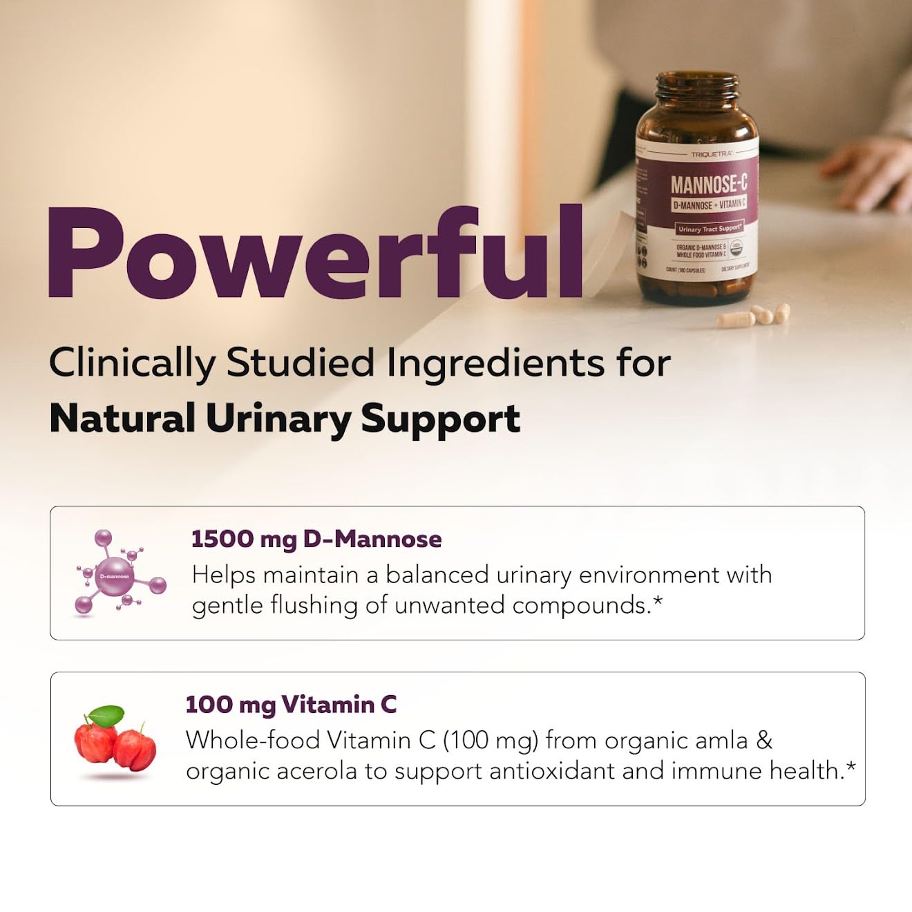 Triquetra Health D-Mannose 1500mg supplement label close-up