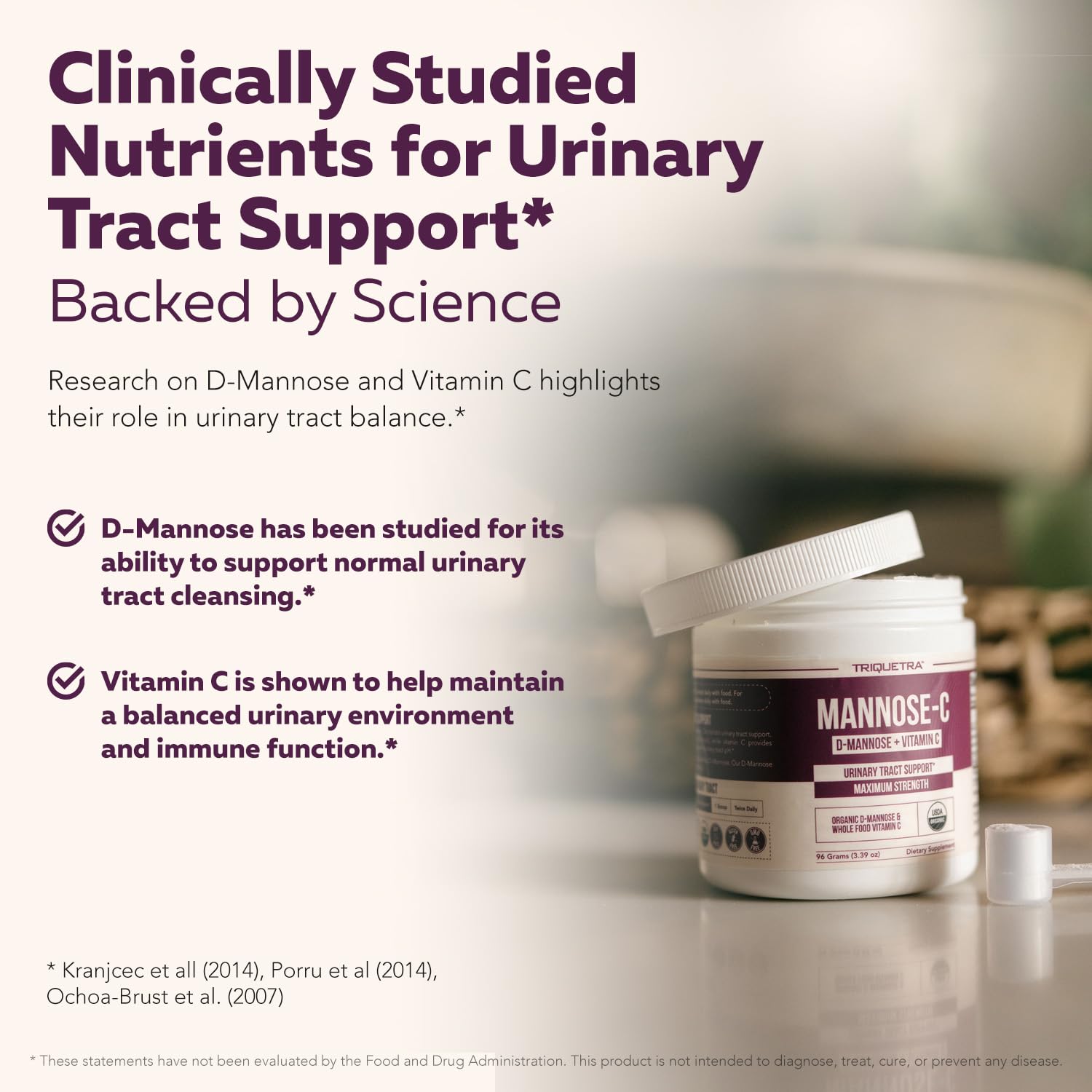 Triquetra Health D-Mannose 1500mg supplement on a wooden table