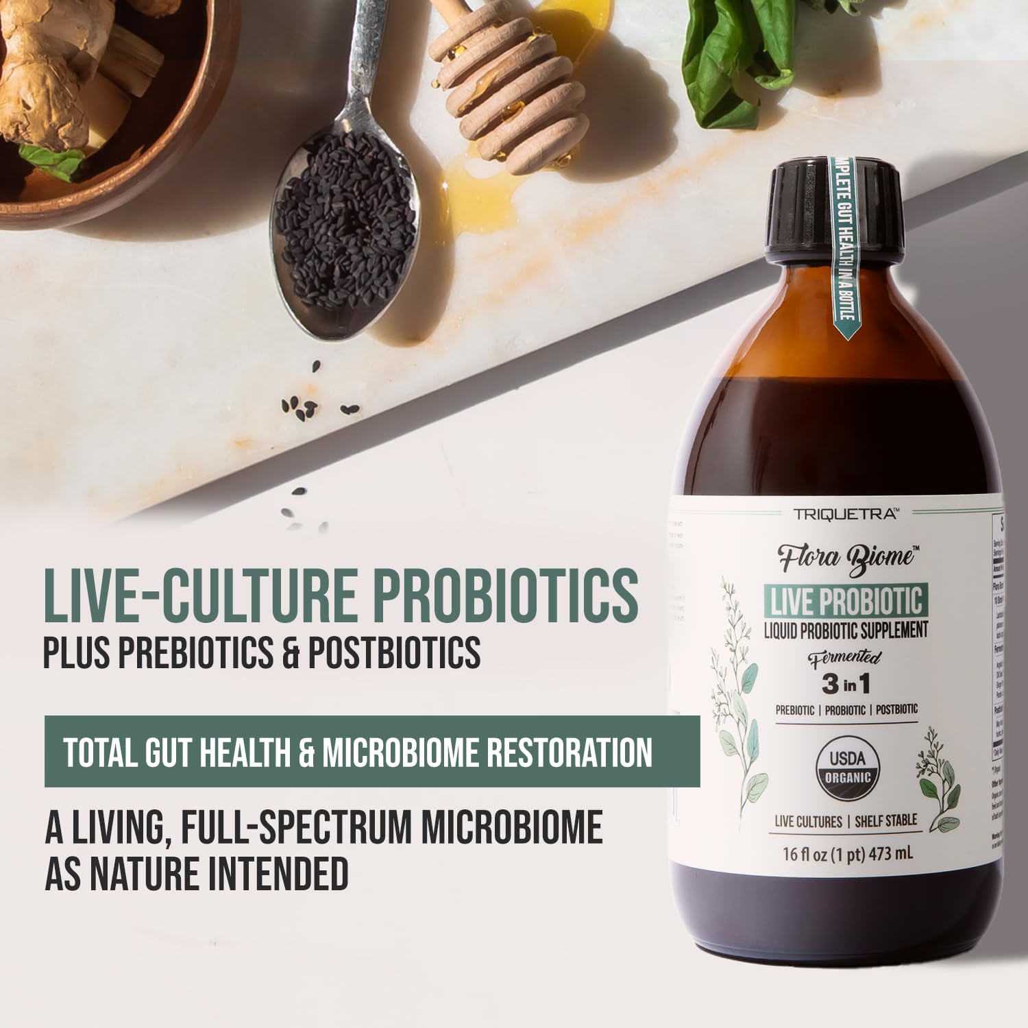 Triquetra Health Flora Biome Organic Probiotic side view