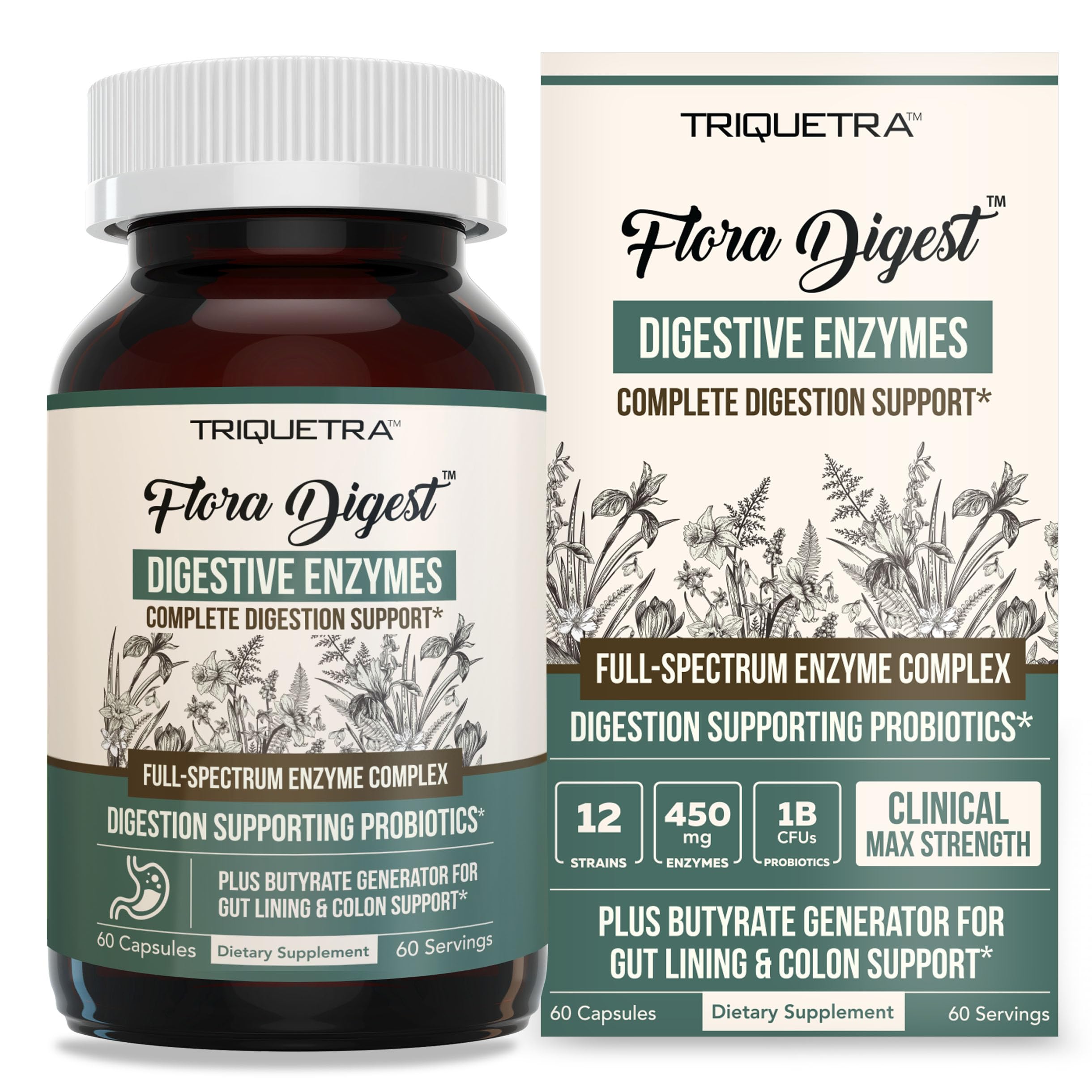 Triquetra Health Flora daily Multi-Enzymes 90 Capsules front view