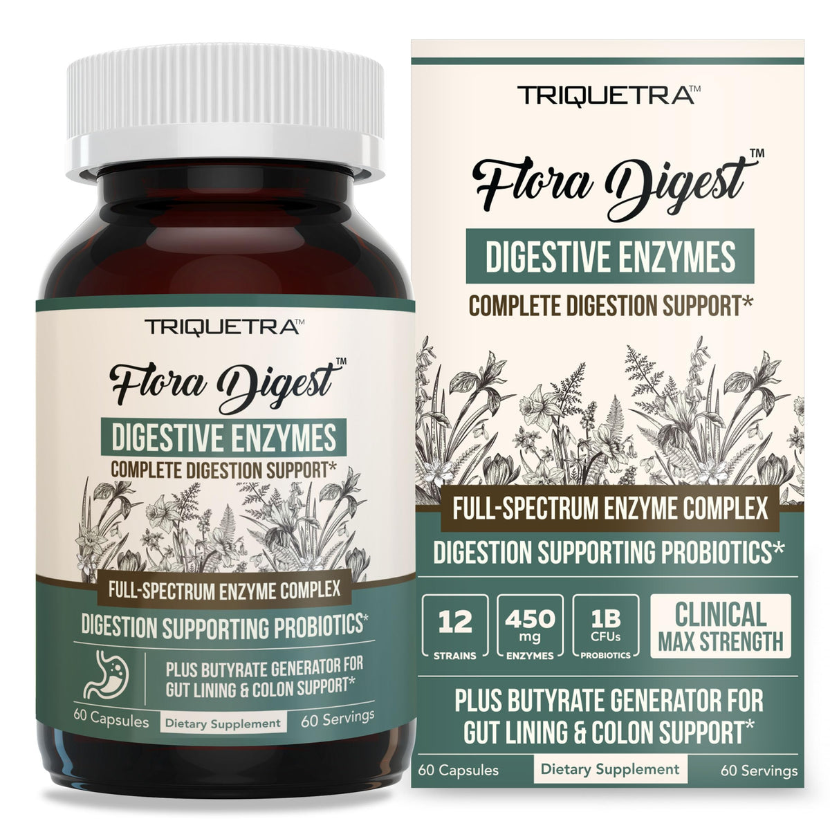 Triquetra Health Flora daily Multi-Enzymes 90 Capsules front view