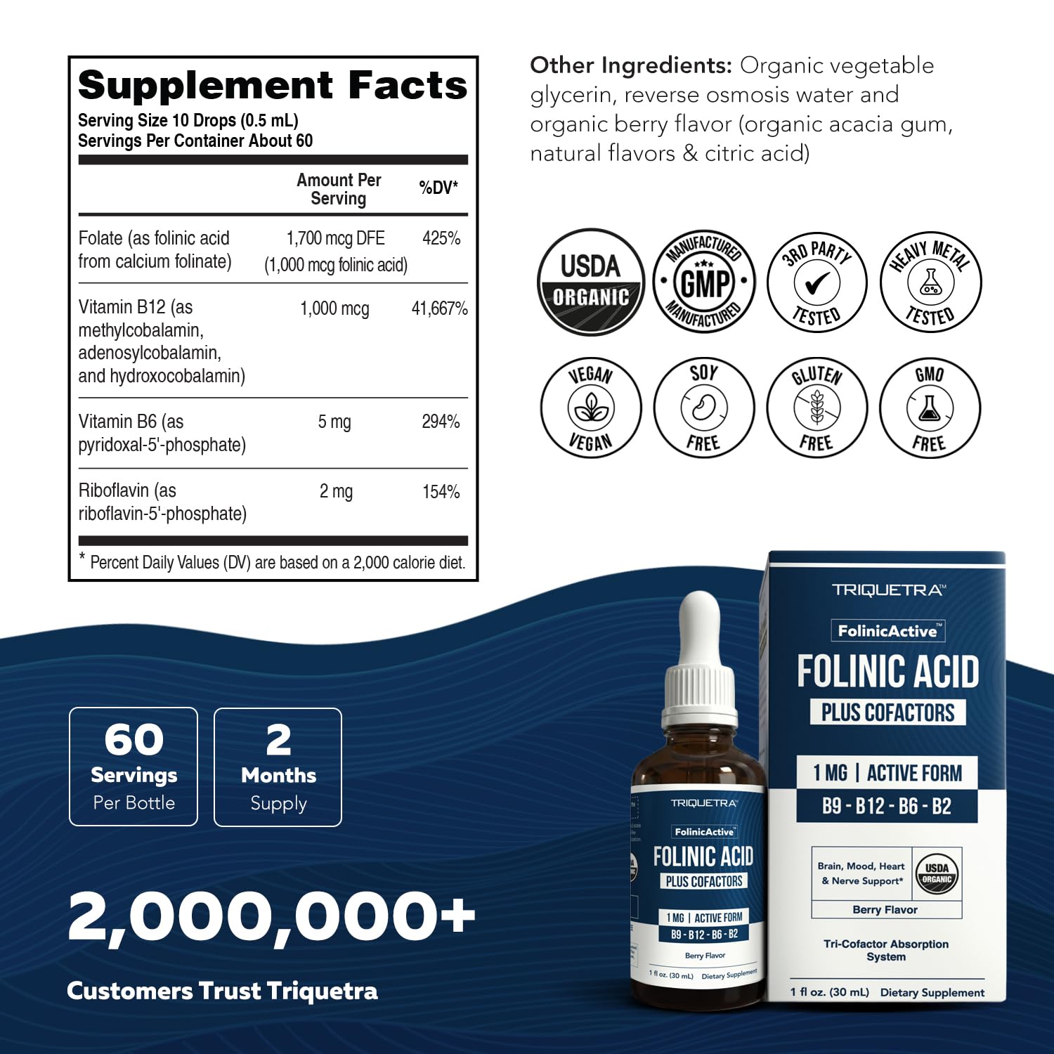 Triquetra Health Folinic Acid Liquid Drops in a glass of water