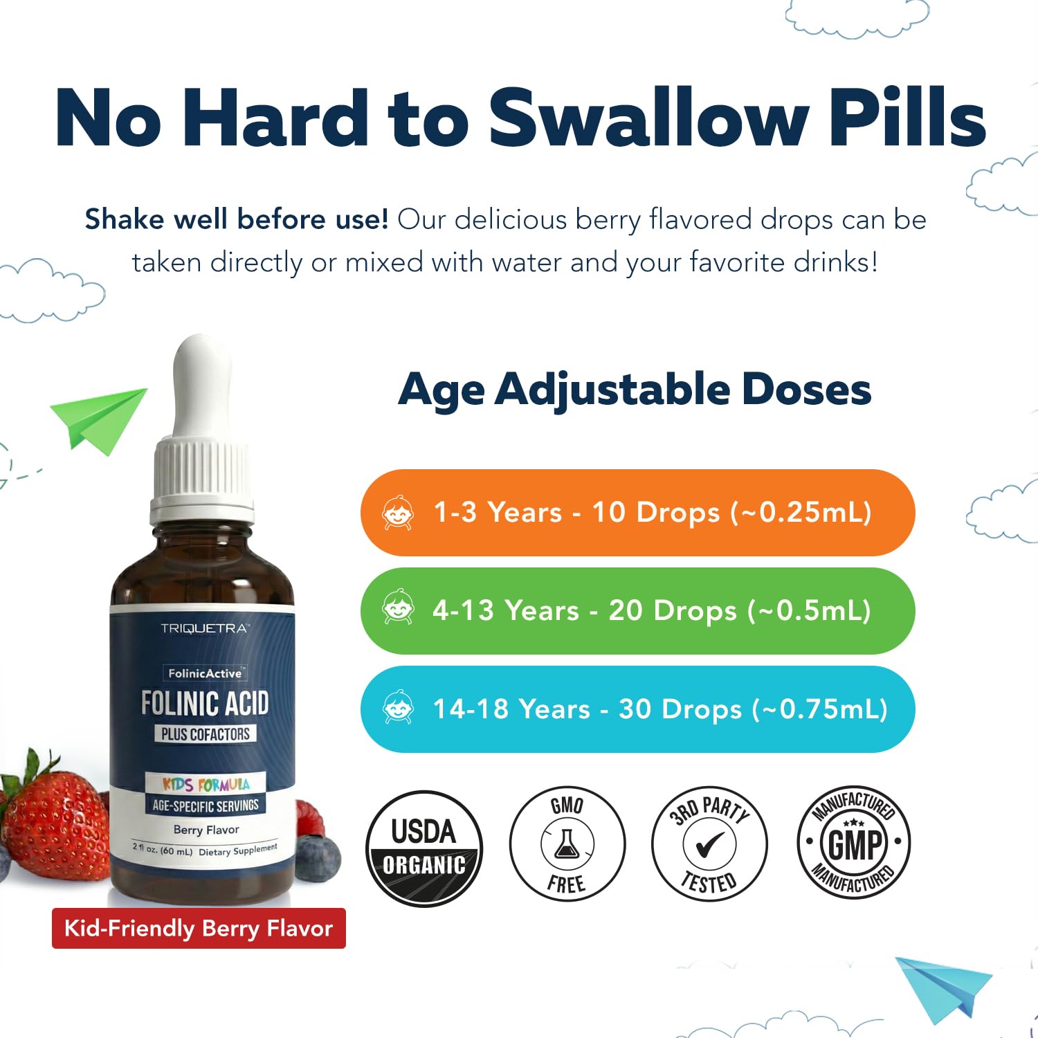 Triquetra Health FolinicActive Kids Liquid Drops 141g on a kitchen counter