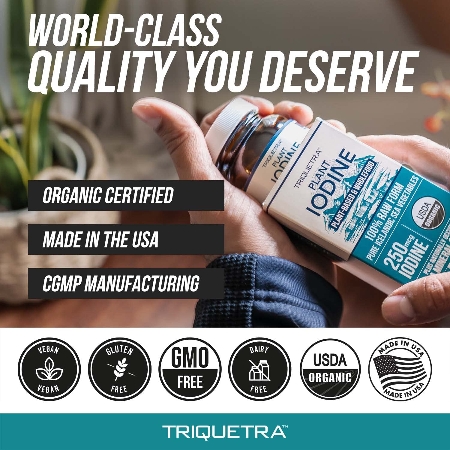 Triquetra Health Iodine Supplement 1500 mcg bottle with lifestyle setting