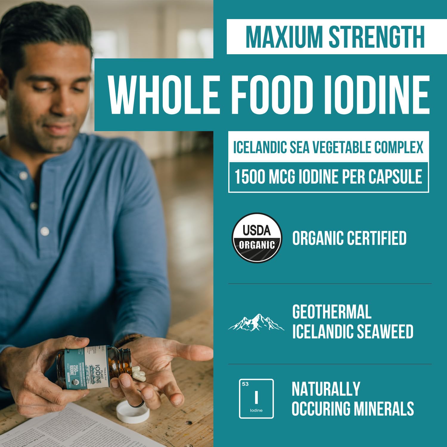 Triquetra Health Iodine Supplement 1500 mcg side view showing capsule