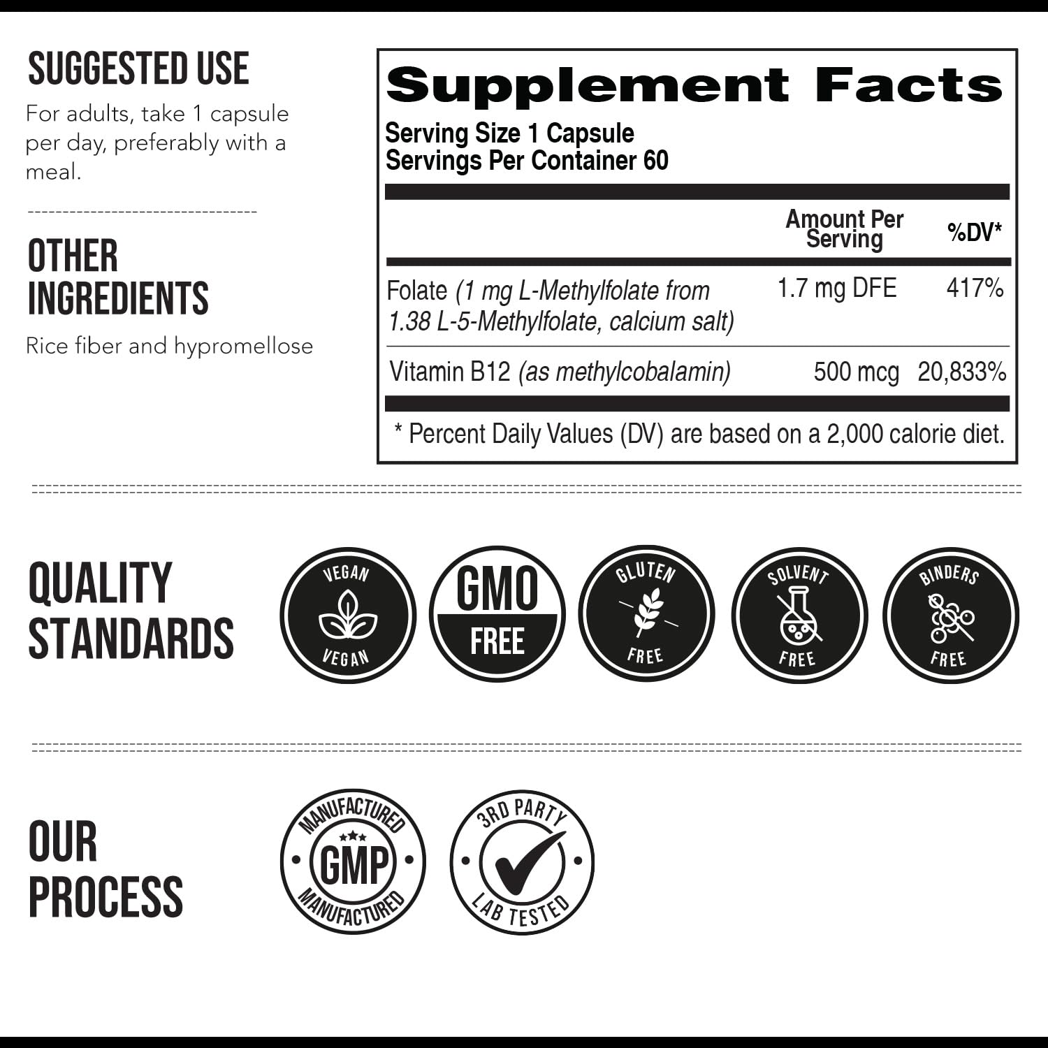 Triquetra Health L-Methylfolate 1000 mcg capsules with rice fiber ingredients