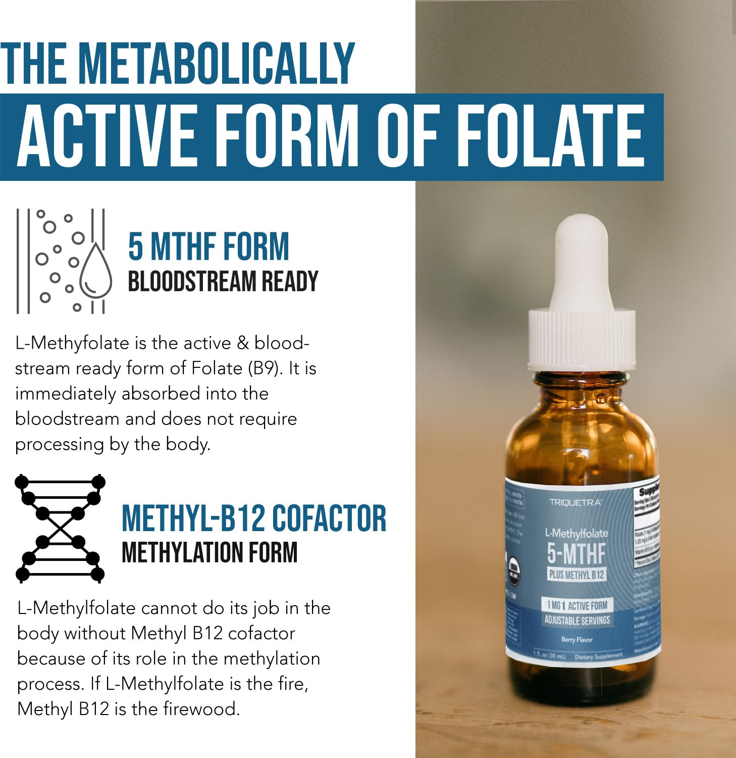 Triquetra Health L-Methylfolate 1000 mcg liquid supplement bottle