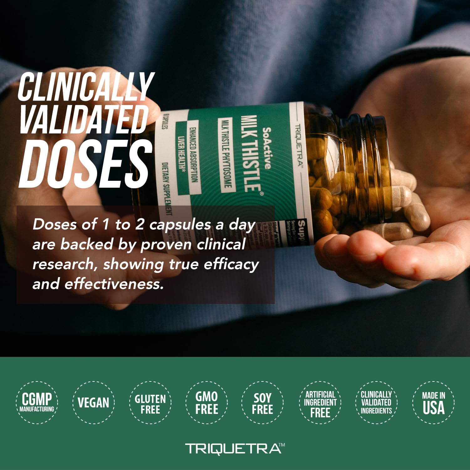 Triquetra Health Milk Thistle Phytosome 240g capsules on a wooden table