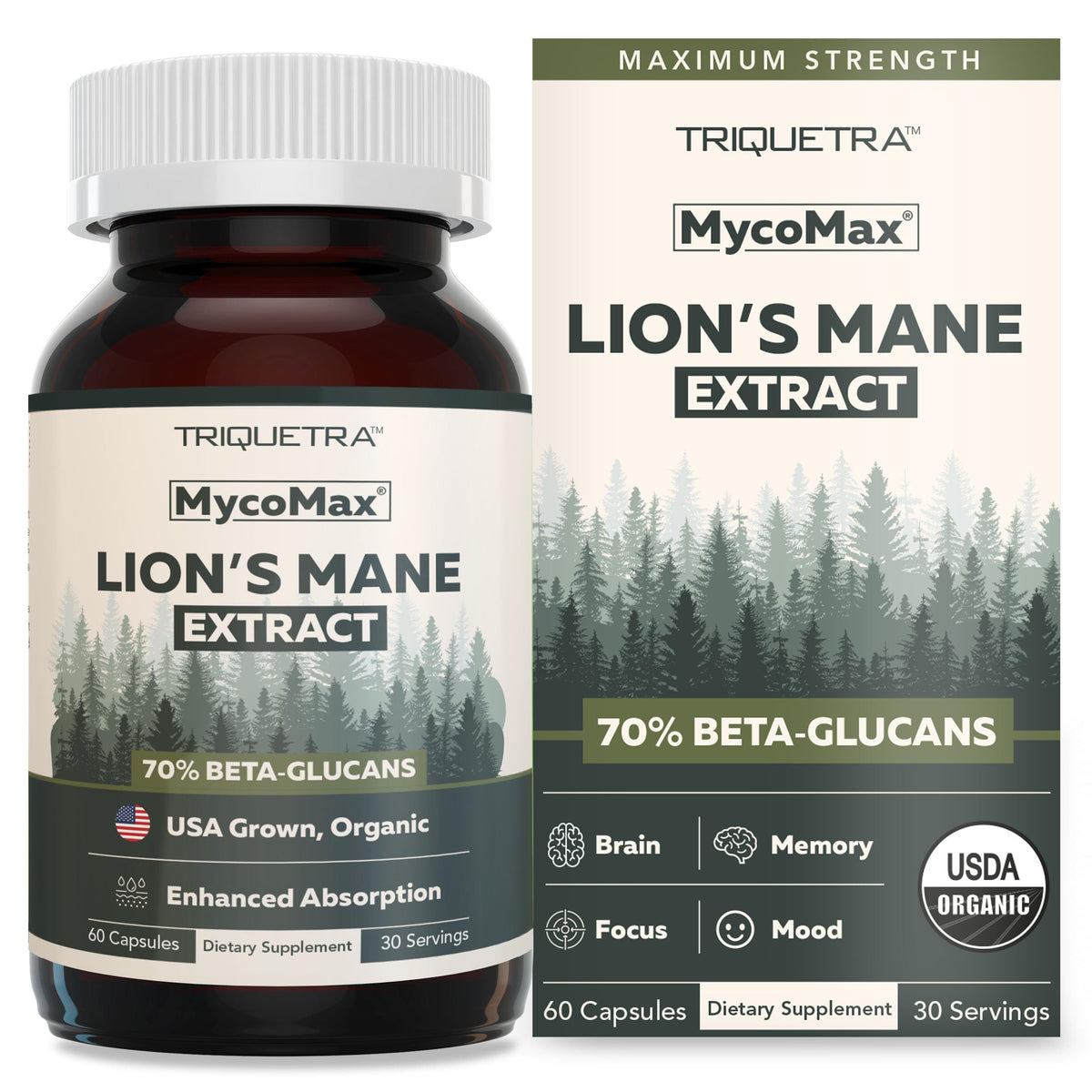 Triquetra Health MycoMax Lion's Mane Mushroom Capsules front view