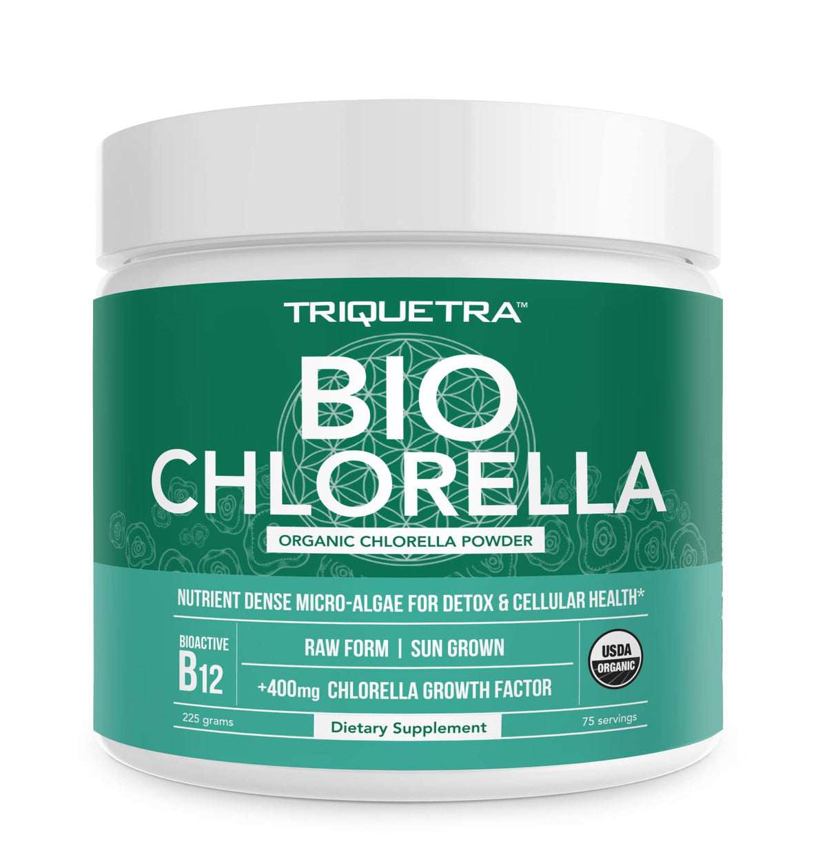Triquetra Health Organic Chlorella Powder 225g front view